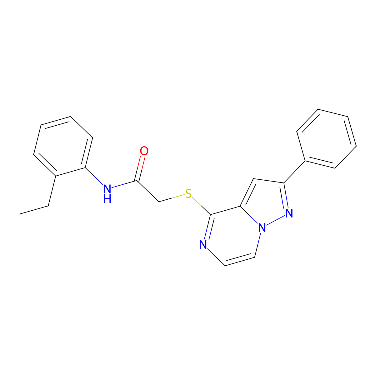 N-(2-ethylphenyl)-2-[(2-phenylpyrazolo[1,5-a]pyrazin-4-yl)thio]acetamide molecular structure, CAS 1021252-24-3