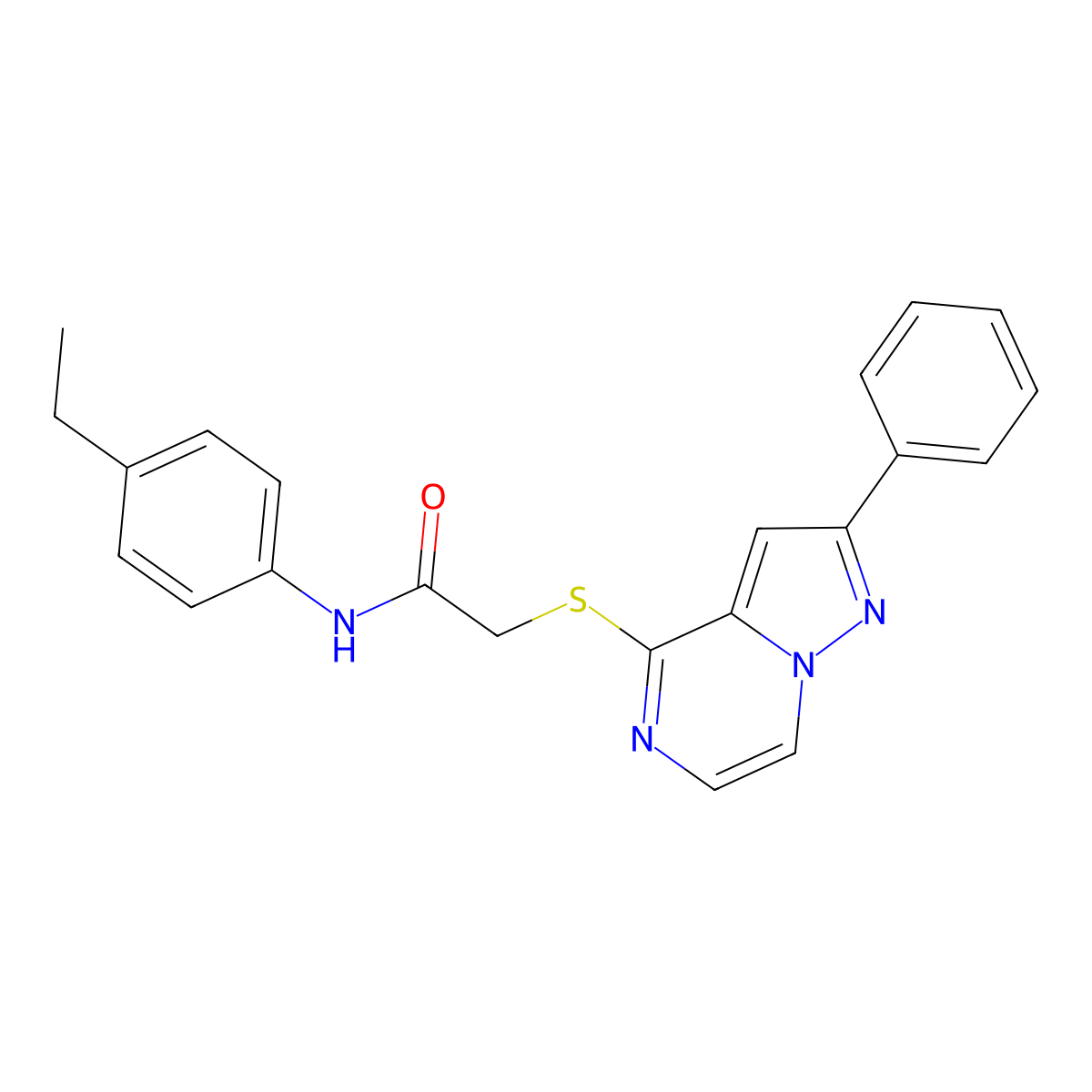 N-(4-ethylphenyl)-2-[(2-phenylpyrazolo[1,5-a]pyrazin-4-yl)thio]acetamide molecular structure, CAS 1021252-27-6