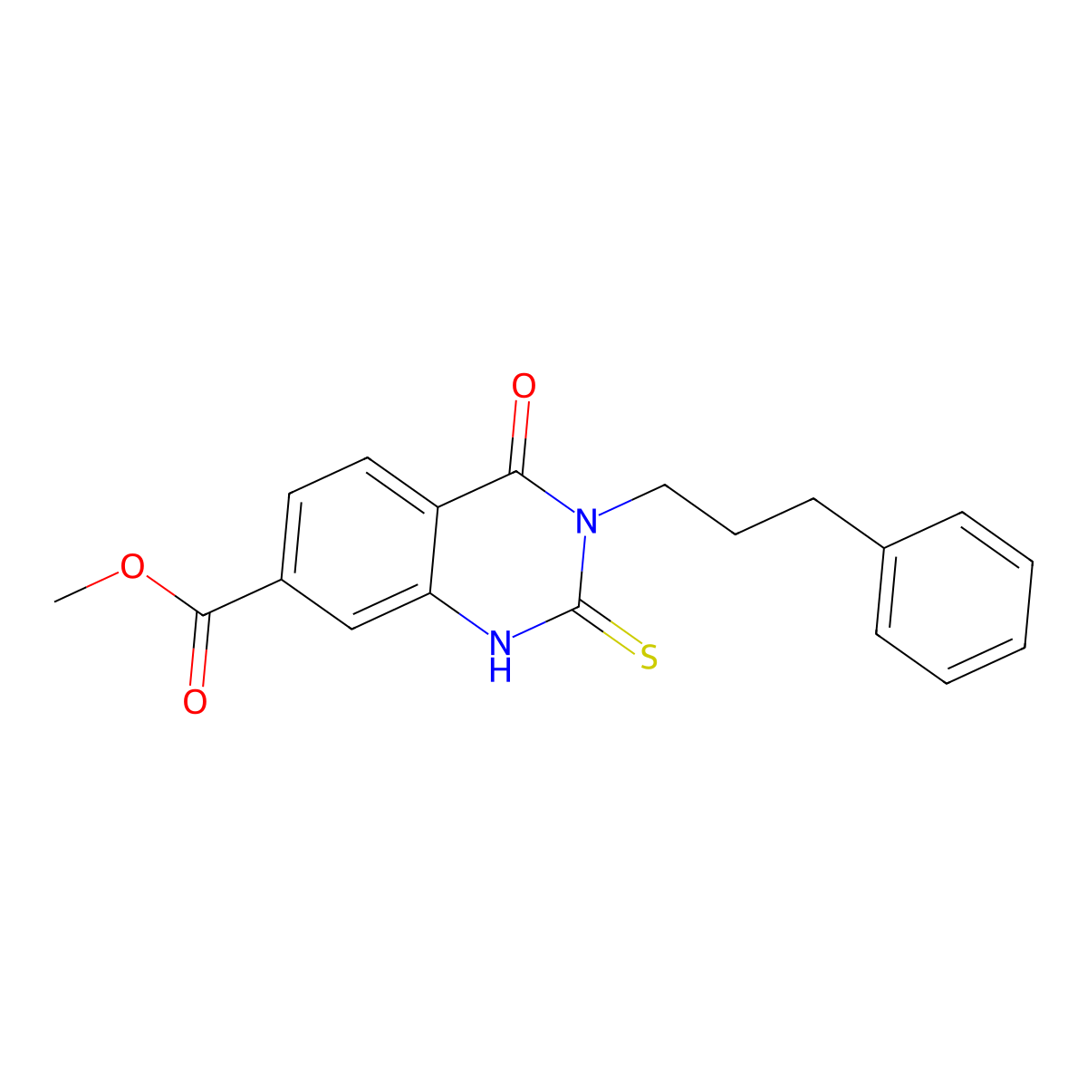 Methyl 4-oxo-3-(3-phenylpropyl)-2-sulfanylidene-1,2,3,4-tetrahydroquinazoline-7-carboxylate molecular structure, CAS 1021252-31-2