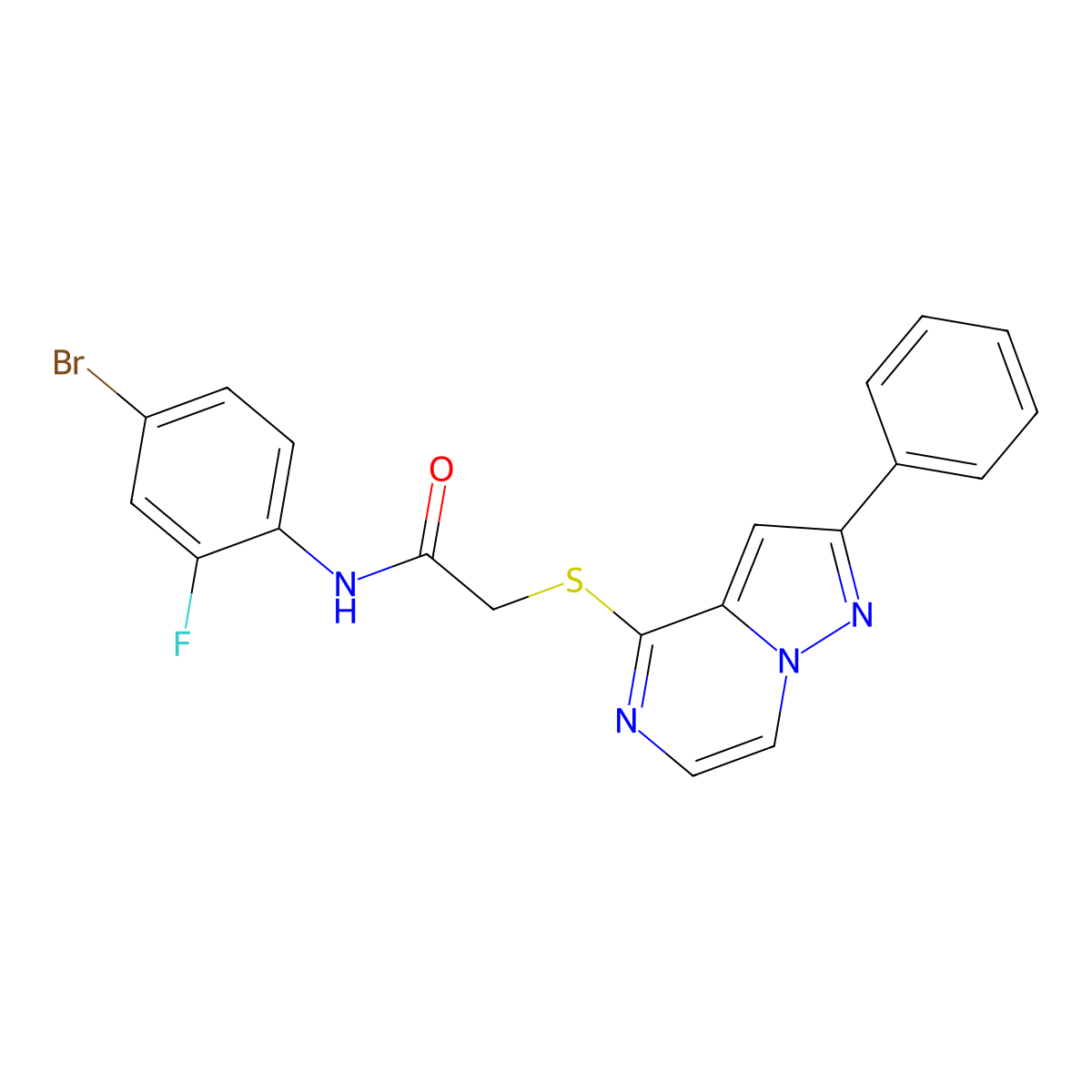 N-(4-bromo-2-fluorophenyl)-2-[(2-phenylpyrazolo[1,5-a]pyrazin-4-yl)thio]acetamide molecular structure, CAS 1021252-33-4