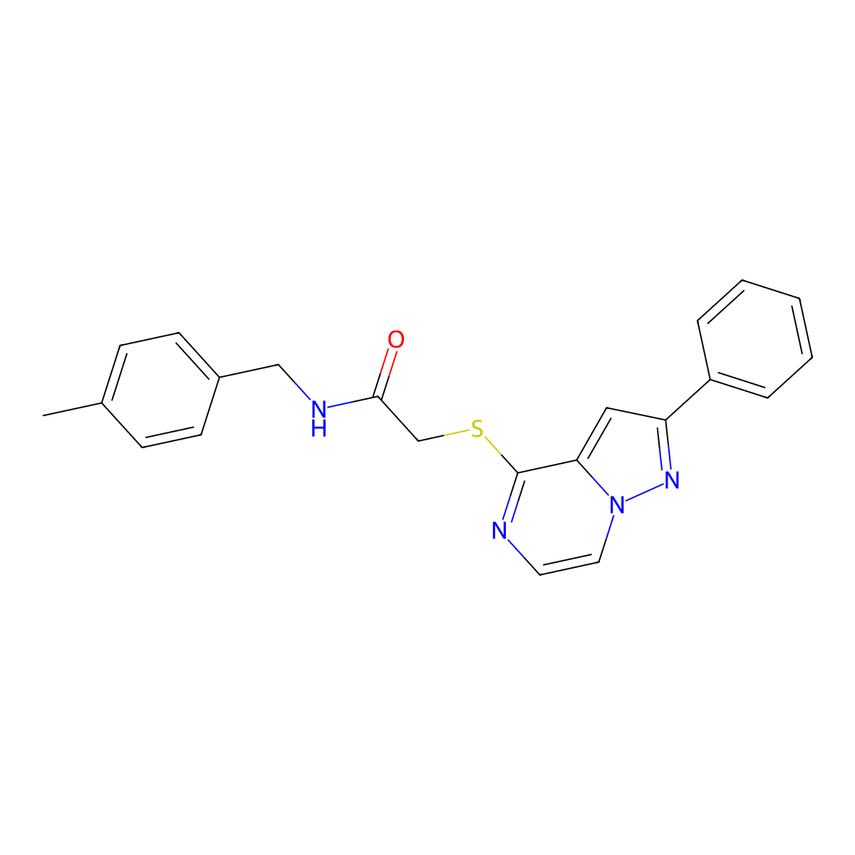 N-[(4-Methylphenyl)methyl]-2-({2-phenylpyrazolo[1,5-A]pyrazin-4-YL}sulfanyl)acetamide molecular structure, CAS 1021252-36-7