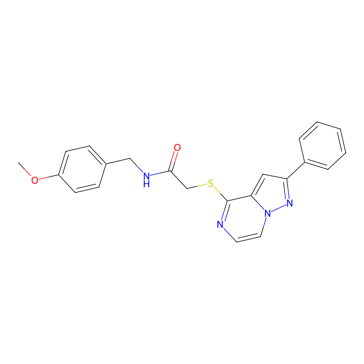 N-[(4-Methoxyphenyl)methyl]-2-({2-phenylpyrazolo[1,5-A]pyrazin-4-YL}sulfanyl)acetamide molecular structure, CAS 1021252-39-0