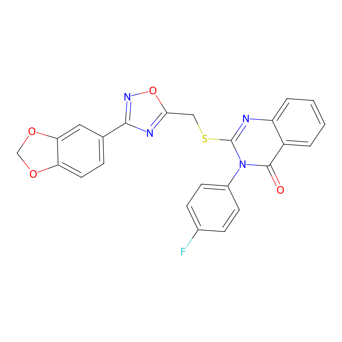 2-(((3-(benzo[d][1,3]dioxol-5-yl)-1,2,4-oxadiazol-5-yl)methyl)thio)-3-(4-fluorophenyl)quinazolin-4(3H)-one molecular structure, CAS 1021252-40-3