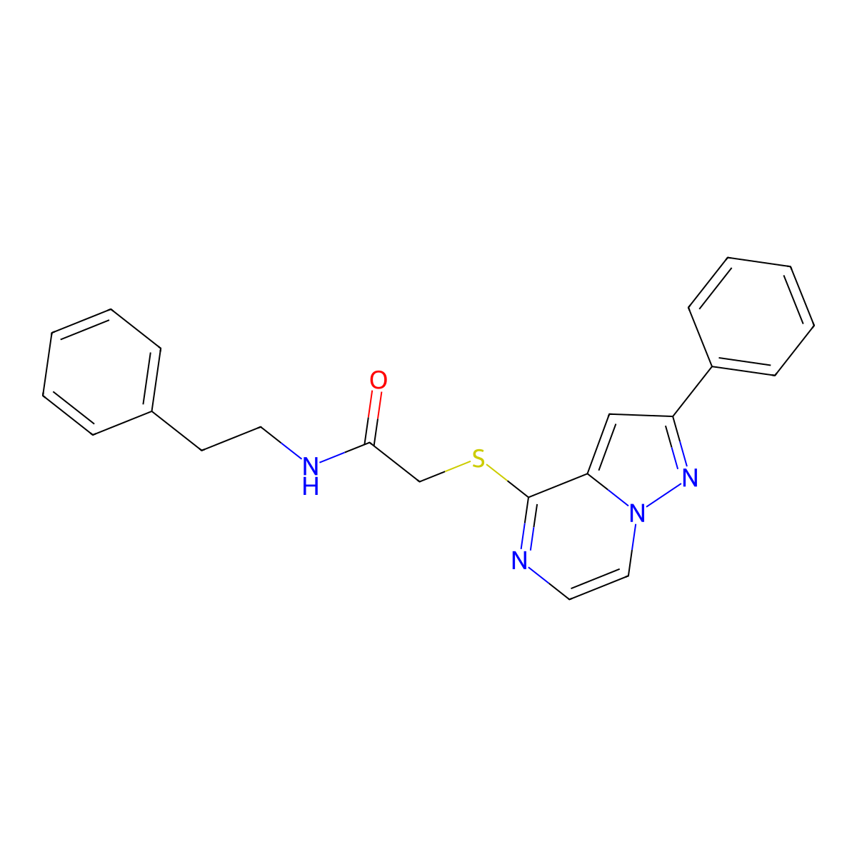 N-(2-Phenylethyl)-2-({2-phenylpyrazolo[1,5-A]pyrazin-4-YL}sulfanyl)acetamide molecular structure, CAS 1021252-42-5