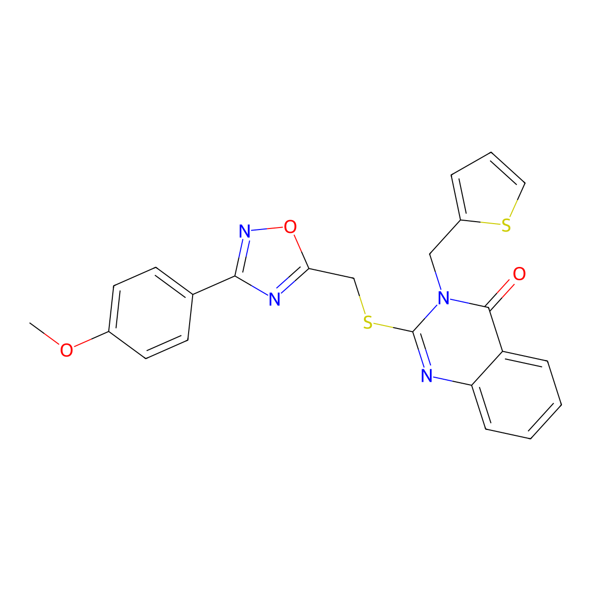 2-({[3-(4-Methoxyphenyl)-1,2,4-oxadiazol-5-yl]methyl}sulfanyl)-3-[(thiophen-2-yl)methyl]-3,4-dihydroquinazolin-4-one molecular structure, CAS 1021252-43-6
