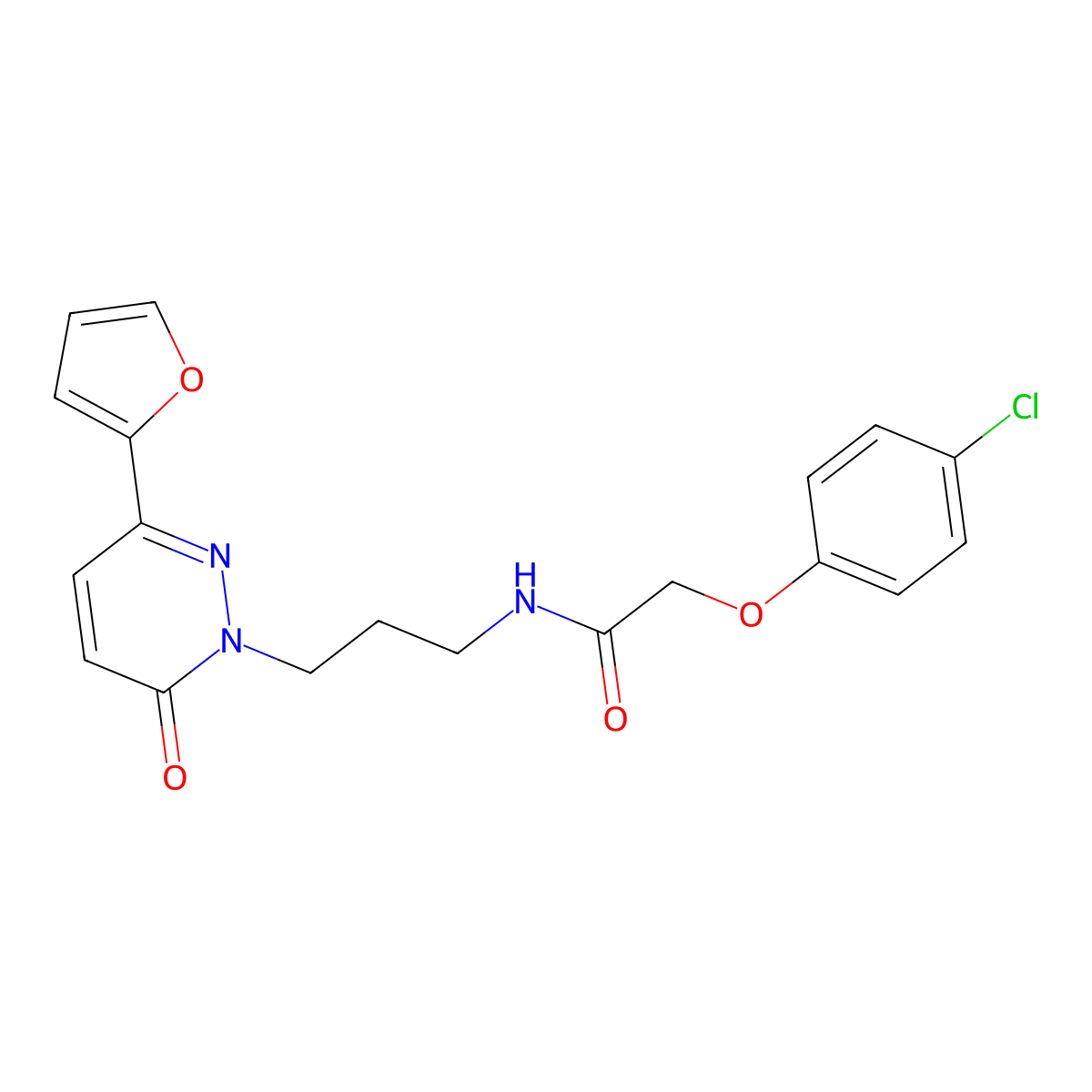 2-(4-chlorophenoxy)-N-{3-[3-(furan-2-yl)-6-oxo-1,6-dihydropyridazin-1-yl]propyl}acetamide molecular structure, CAS 1021252-47-0