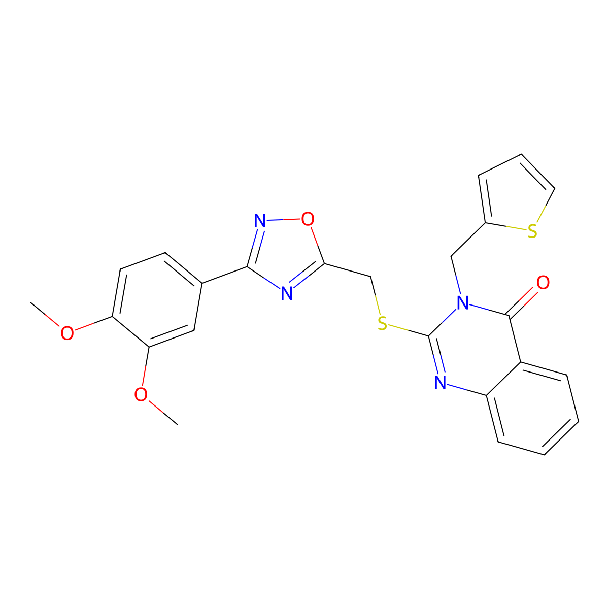 2-({[3-(3,4-Dimethoxyphenyl)-1,2,4-oxadiazol-5-yl]methyl}sulfanyl)-3-[(thiophen-2-yl)methyl]-3,4-dihydroquinazolin-4-one molecular structure, CAS 1021252-49-2