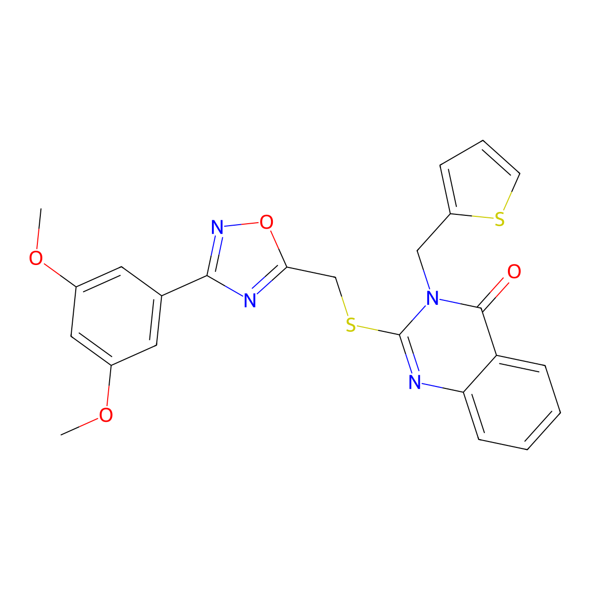2-({[3-(3,5-Dimethoxyphenyl)-1,2,4-oxadiazol-5-yl]methyl}sulfanyl)-3-[(thiophen-2-yl)methyl]-3,4-dihydroquinazolin-4-one molecular structure, CAS 1021252-52-7