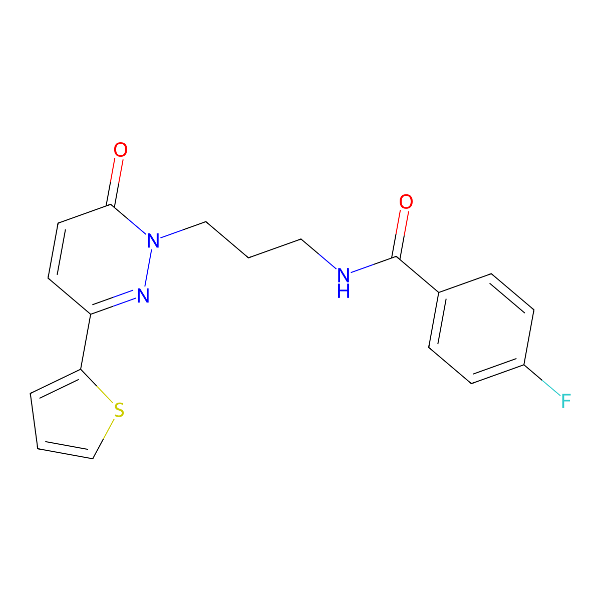 4-fluoro-N-{3-[6-oxo-3-(thiophen-2-yl)-1,6-dihydropyridazin-1-yl]propyl}benzamide molecular structure, CAS 1021252-53-8