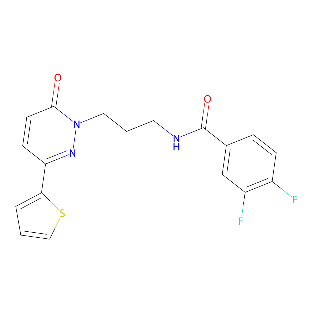 3,4-difluoro-N-{3-[6-oxo-3-(thiophen-2-yl)-1,6-dihydropyridazin-1-yl]propyl}benzamide molecular structure, CAS 1021252-56-1