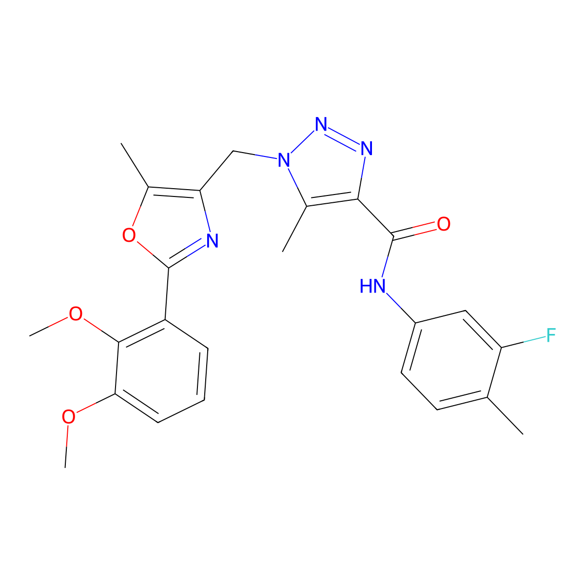 1-{[2-(2,3-dimethoxyphenyl)-5-methyl-1,3-oxazol-4-yl]methyl}-N-(3-fluoro-4-methylphenyl)-5-methyl-1H-1,2,3-triazole-4-carboxamide molecular structure, CAS 1021252-57-2