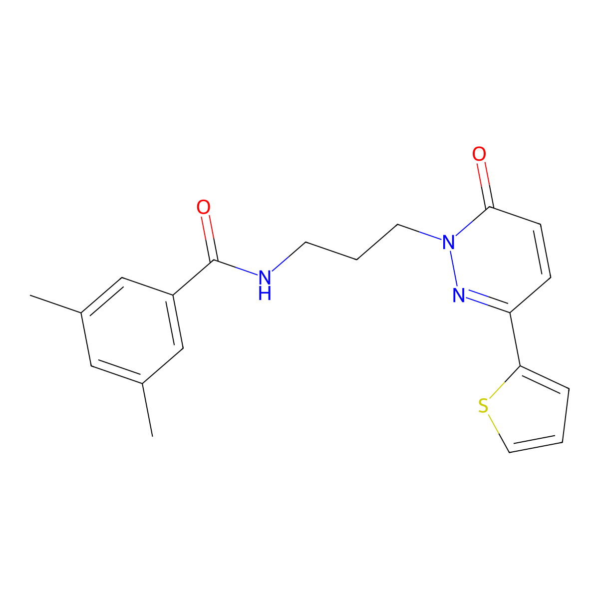 3,5-dimethyl-N-(3-(6-oxo-3-(thiophen-2-yl)pyridazin-1(6H)-yl)propyl)benzamide molecular structure, CAS 1021252-63-0