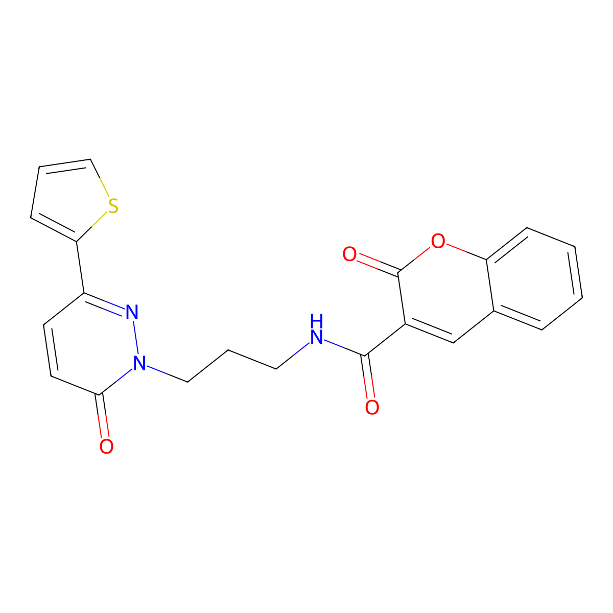 2-oxo-N-(3-(6-oxo-3-(thiophen-2-yl)pyridazin-1(6H)-yl)propyl)-2H-chromene-3-carboxamide molecular structure, CAS 1021252-69-6