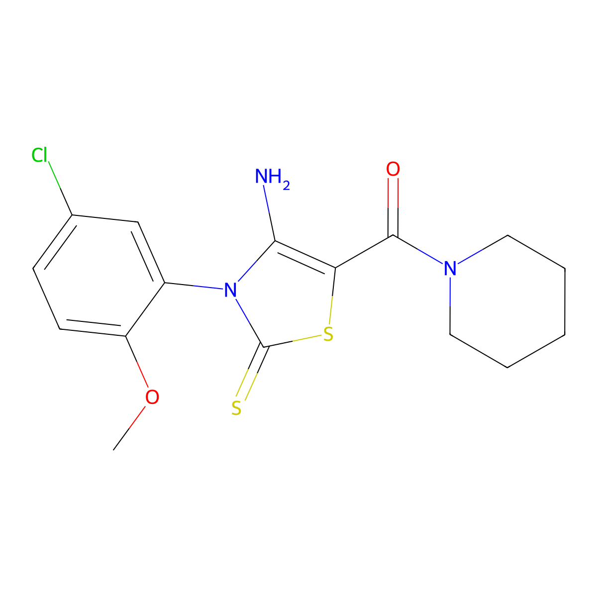 4-Amino-3-(5-chloro-2-methoxyphenyl)-5-(piperidine-1-carbonyl)-2,3-dihydro-1,3-thiazole-2-thione molecular structure, CAS 1021252-71-0