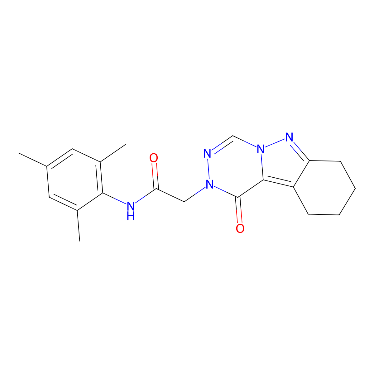 2-{1-Oxo-1H,2H,7H,8H,9H,10H-[1,2,4]triazino[4,5-B]indazol-2-YL}-N-(2,4,6-trimethylphenyl)acetamide molecular structure, CAS 1021252-72-1