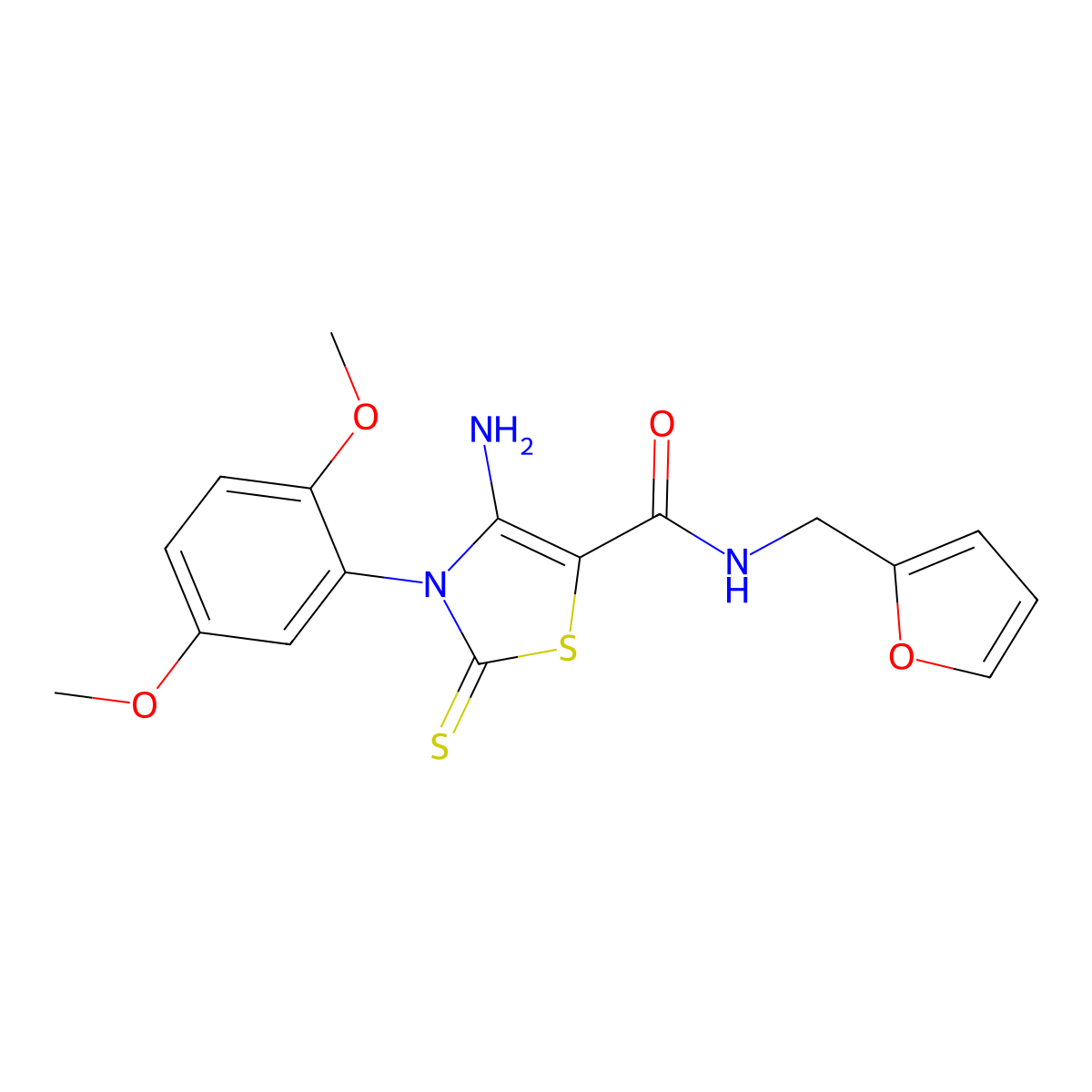 4-amino-3-(2,5-dimethoxyphenyl)-N-[(furan-2-yl)methyl]-2-sulfanylidene-2,3-dihydro-1,3-thiazole-5-carboxamide molecular structure, CAS 1021252-73-2