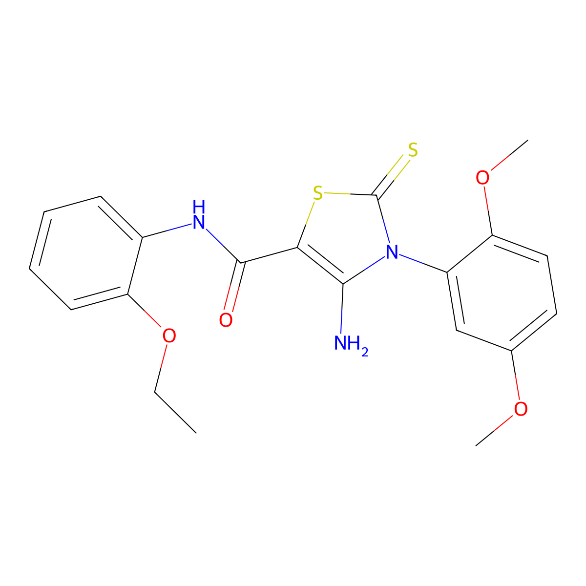 4-amino-3-(2,5-dimethoxyphenyl)-N-(2-ethoxyphenyl)-2-sulfanylidene-2,3-dihydro-1,3-thiazole-5-carboxamide molecular structure, CAS 1021252-79-8