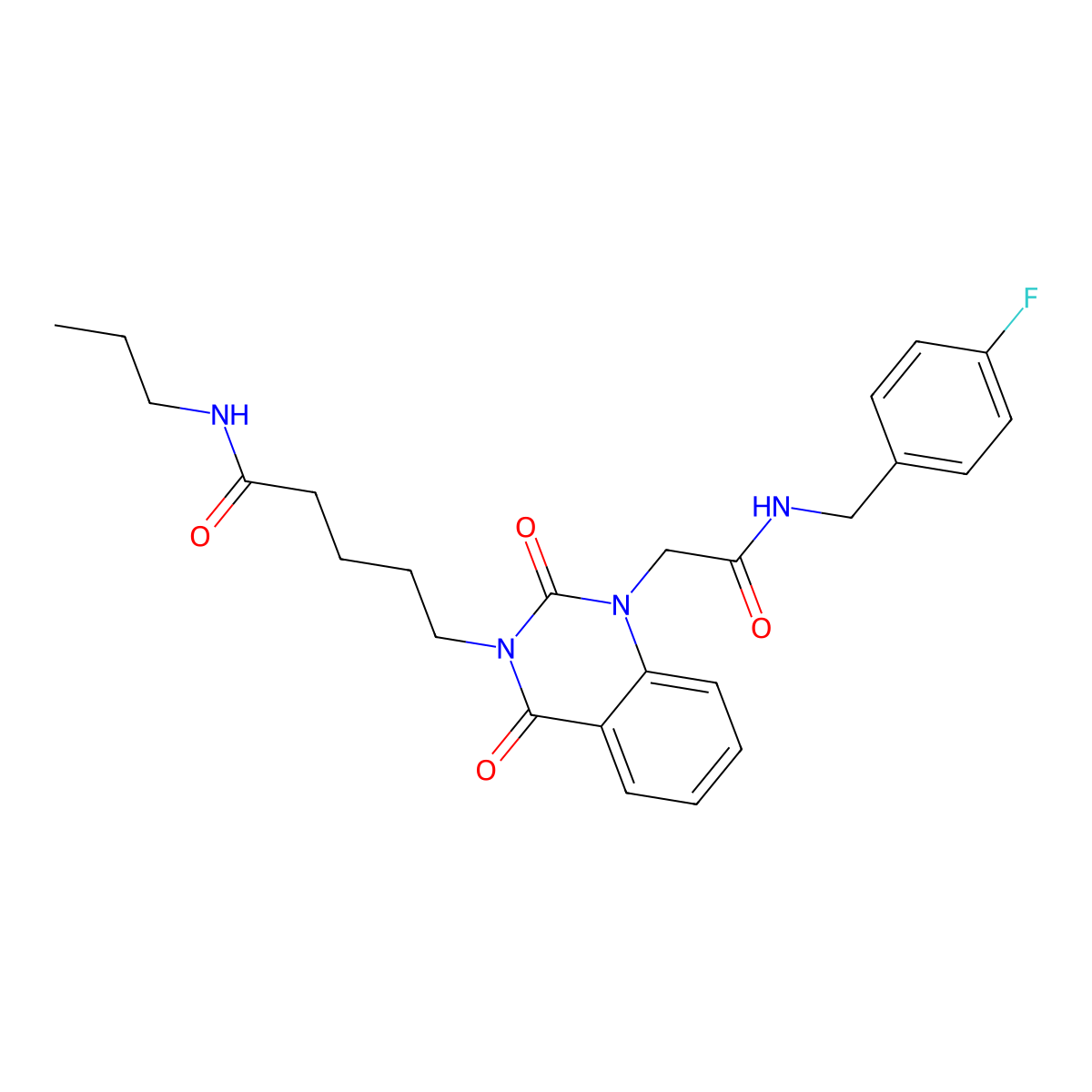 5-[1-({[(4-fluorophenyl)methyl]carbamoyl}methyl)-2,4-dioxo-1,2,3,4-tetrahydroquinazolin-3-yl]-N-propylpentanamide molecular structure, CAS 1021252-83-4