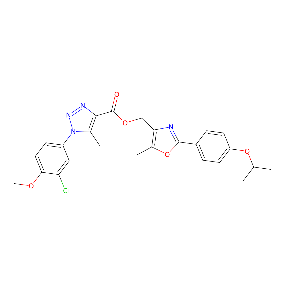 {5-methyl-2-[4-(propan-2-yloxy)phenyl]-1,3-oxazol-4-yl}methyl 1-(3-chloro-4-methoxyphenyl)-5-methyl-1H-1,2,3-triazole-4-carboxylate molecular structure, CAS 1021252-96-9