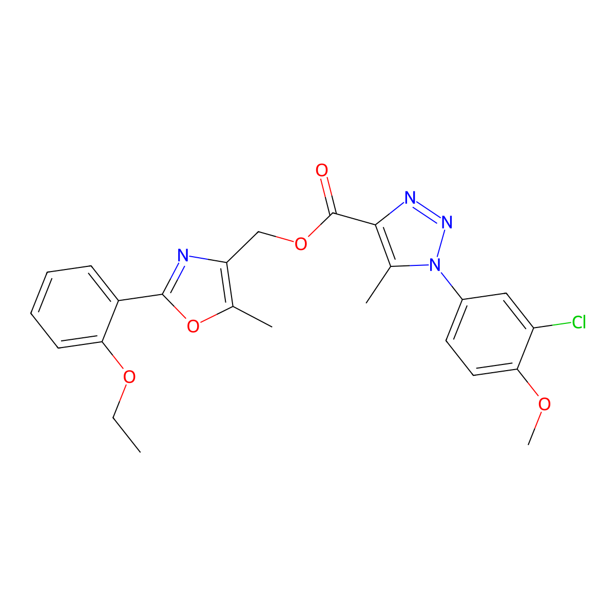 [2-(2-ethoxyphenyl)-5-methyl-1,3-oxazol-4-yl]methyl 1-(3-chloro-4-methoxyphenyl)-5-methyl-1H-1,2,3-triazole-4-carboxylate molecular structure, CAS 1021252-99-2