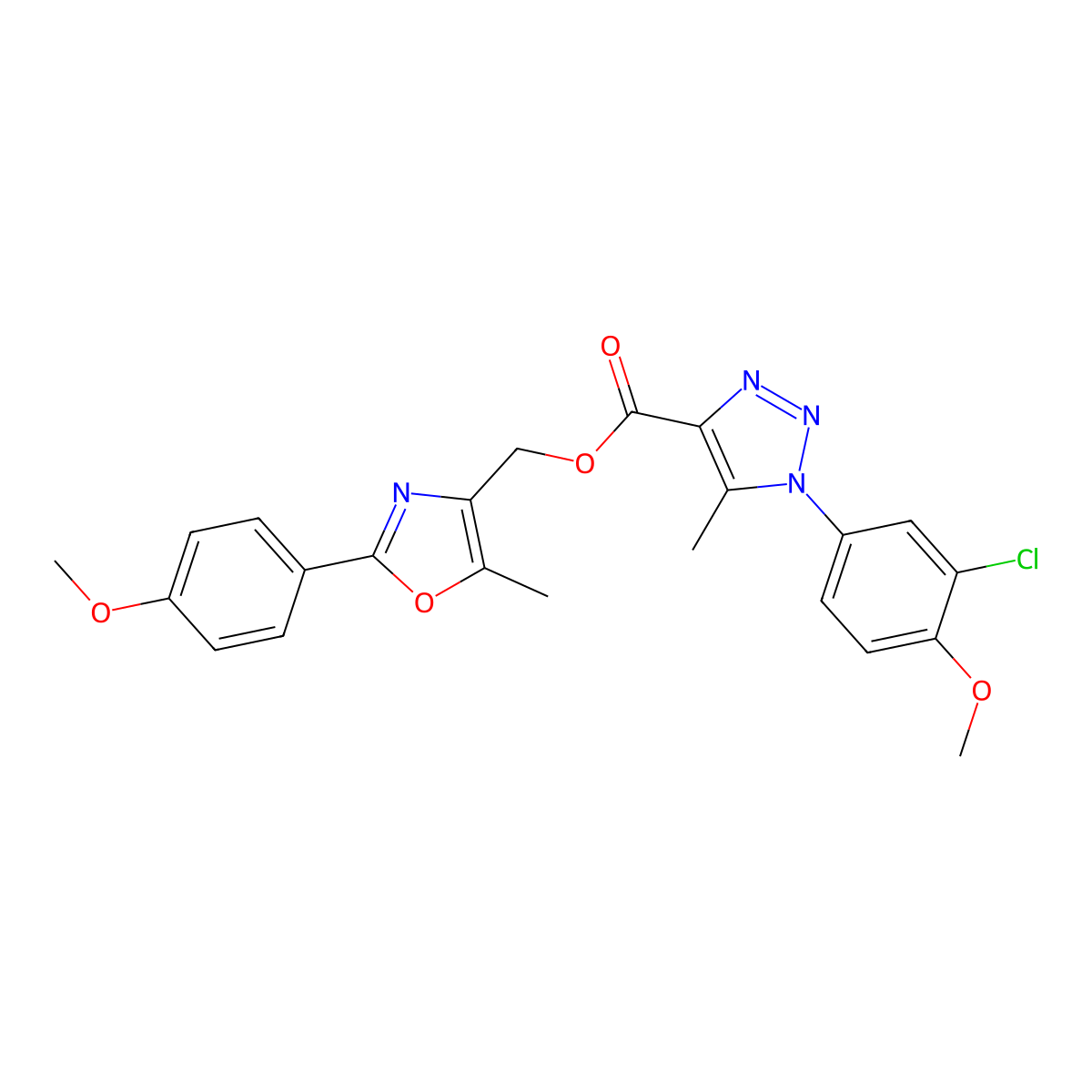 [2-(4-methoxyphenyl)-5-methyl-1,3-oxazol-4-yl]methyl 1-(3-chloro-4-methoxyphenyl)-5-methyl-1H-1,2,3-triazole-4-carboxylate molecular structure, CAS 1021253-02-0