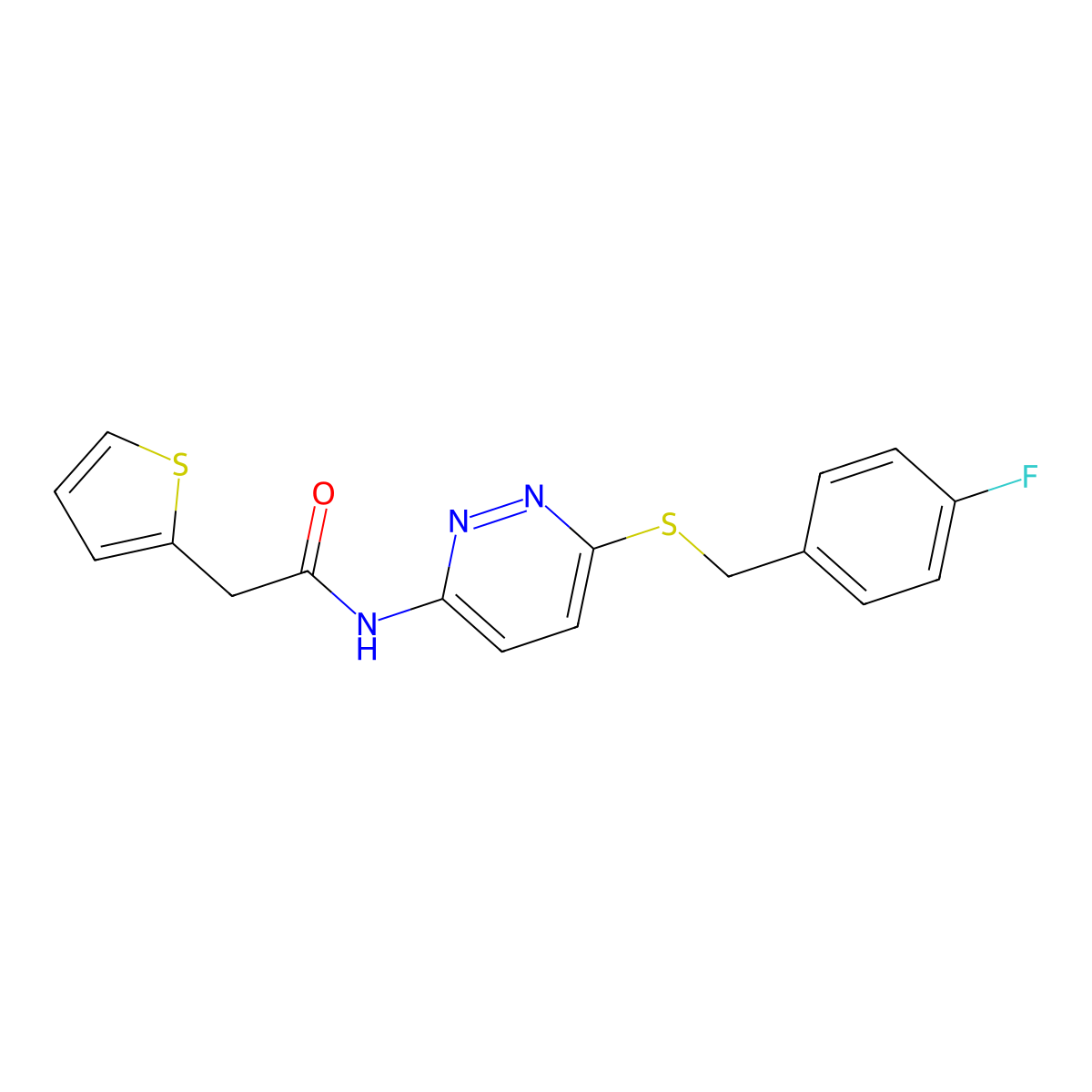 N-(6-((4-fluorobenzyl)thio)pyridazin-3-yl)-2-(thiophen-2-yl)acetamide molecular structure, CAS 1021253-04-2
