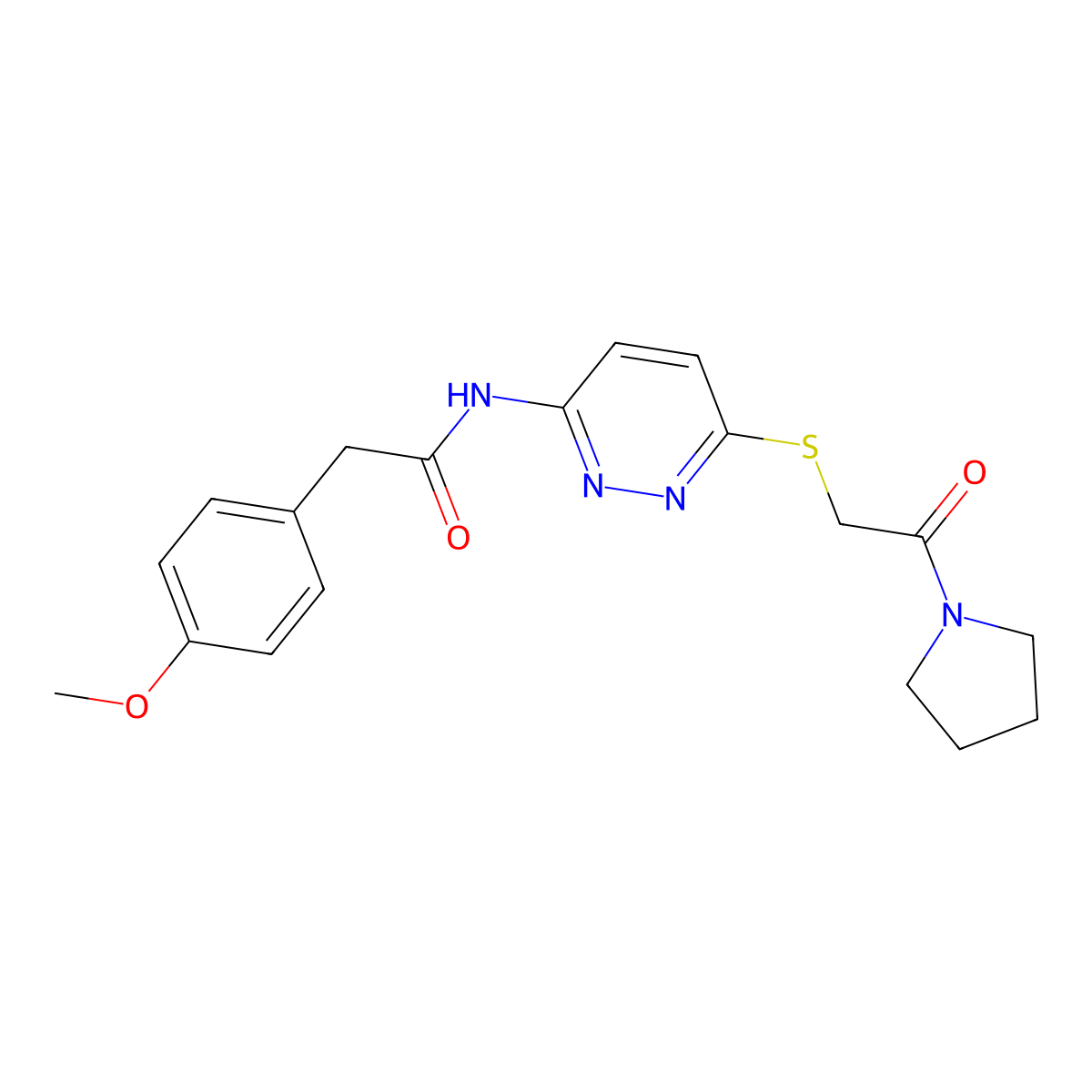 2-(4-methoxyphenyl)-N-(6-((2-oxo-2-(pyrrolidin-1-yl)ethyl)thio)pyridazin-3-yl)acetamide molecular structure, CAS 1021253-07-5