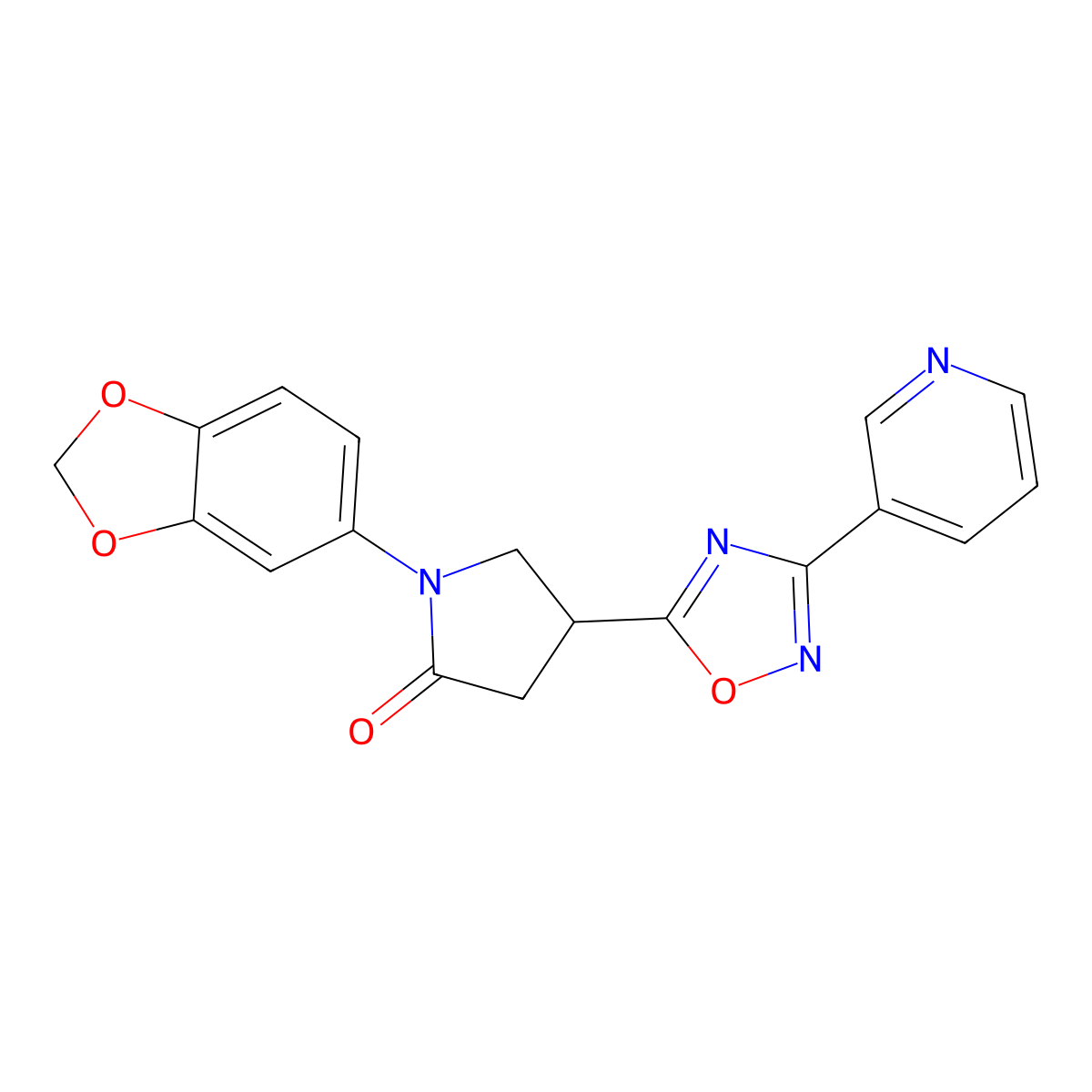 1-(1,3-Benzodioxol-5-yl)-4-[3-(3-pyridyl)-1,2,4-oxadiazol-5-yl]-2-pyrrolidinone molecular structure, CAS 1021253-08-6
