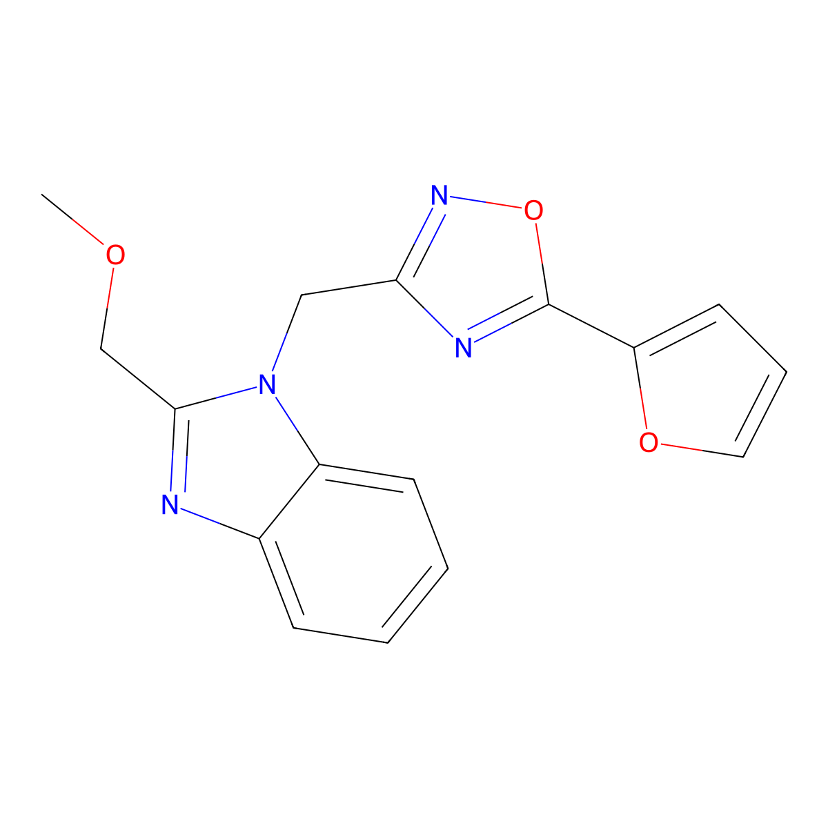 1-{[5-(furan-2-yl)-1,2,4-oxadiazol-3-yl]methyl}-2-(methoxymethyl)-1H-benzimidazole molecular structure, CAS 1021253-09-7