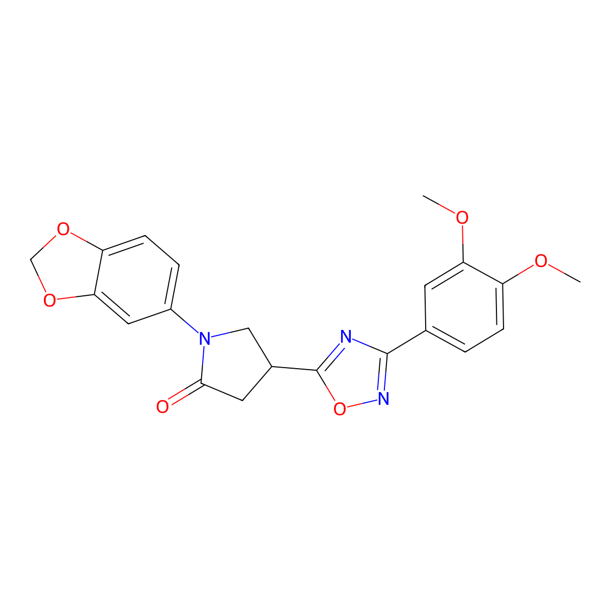 1-(1,3-Benzodioxol-5-yl)-4-[3-(3,4-dimethoxyphenyl)-1,2,4-oxadiazol-5-yl]-2-pyrrolidinone molecular structure, CAS 1021253-14-4