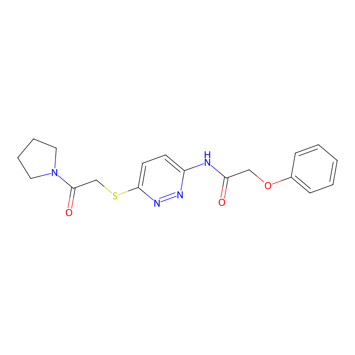 N-(6-((2-oxo-2-(pyrrolidin-1-yl)ethyl)thio)pyridazin-3-yl)-2-phenoxyacetamide molecular structure, CAS 1021253-16-6