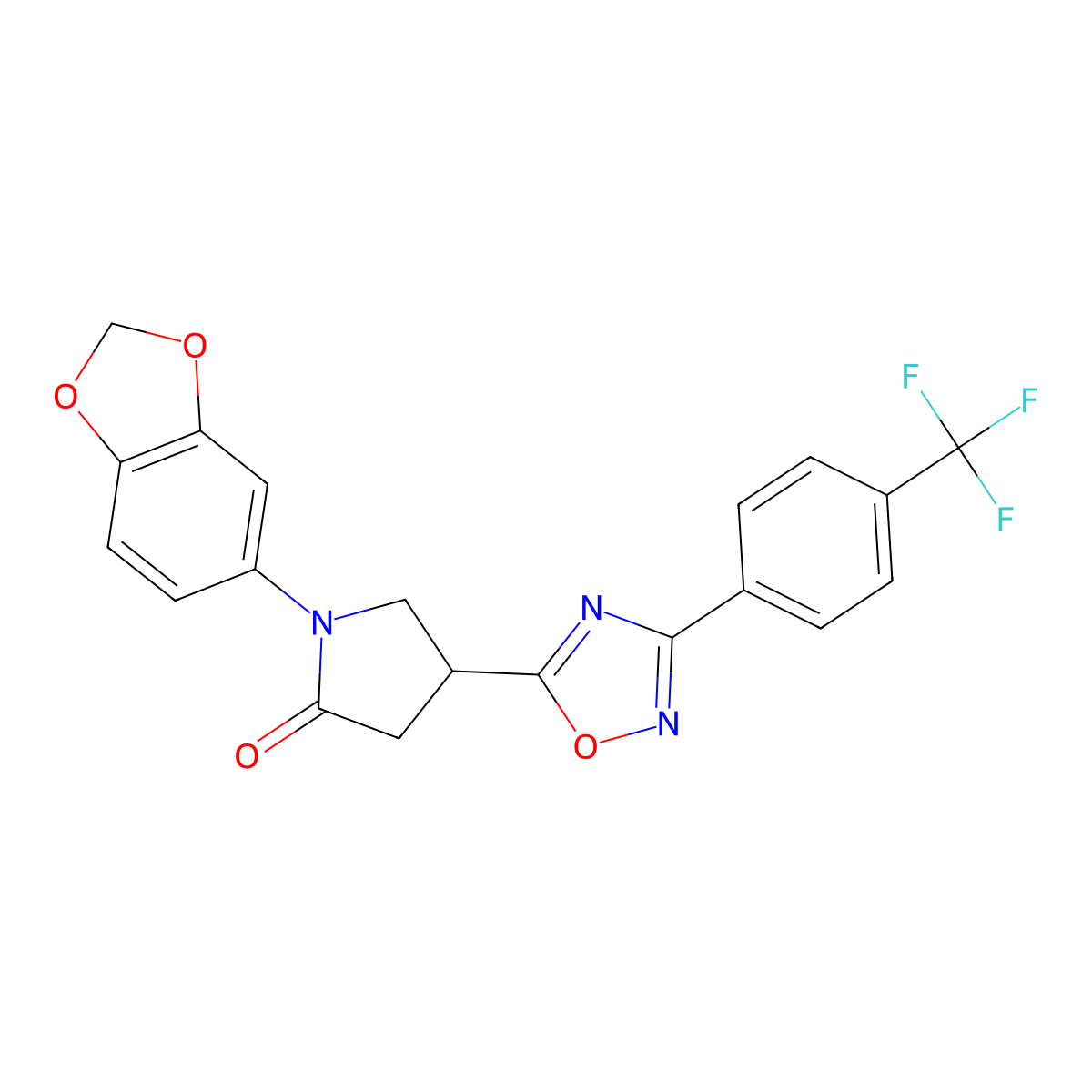 1-(Benzo[d][1,3]dioxol-5-yl)-4-(3-(4-(trifluoromethyl)phenyl)-1,2,4-oxadiazol-5-yl)pyrrolidin-2-one molecular structure, CAS 1021253-17-7