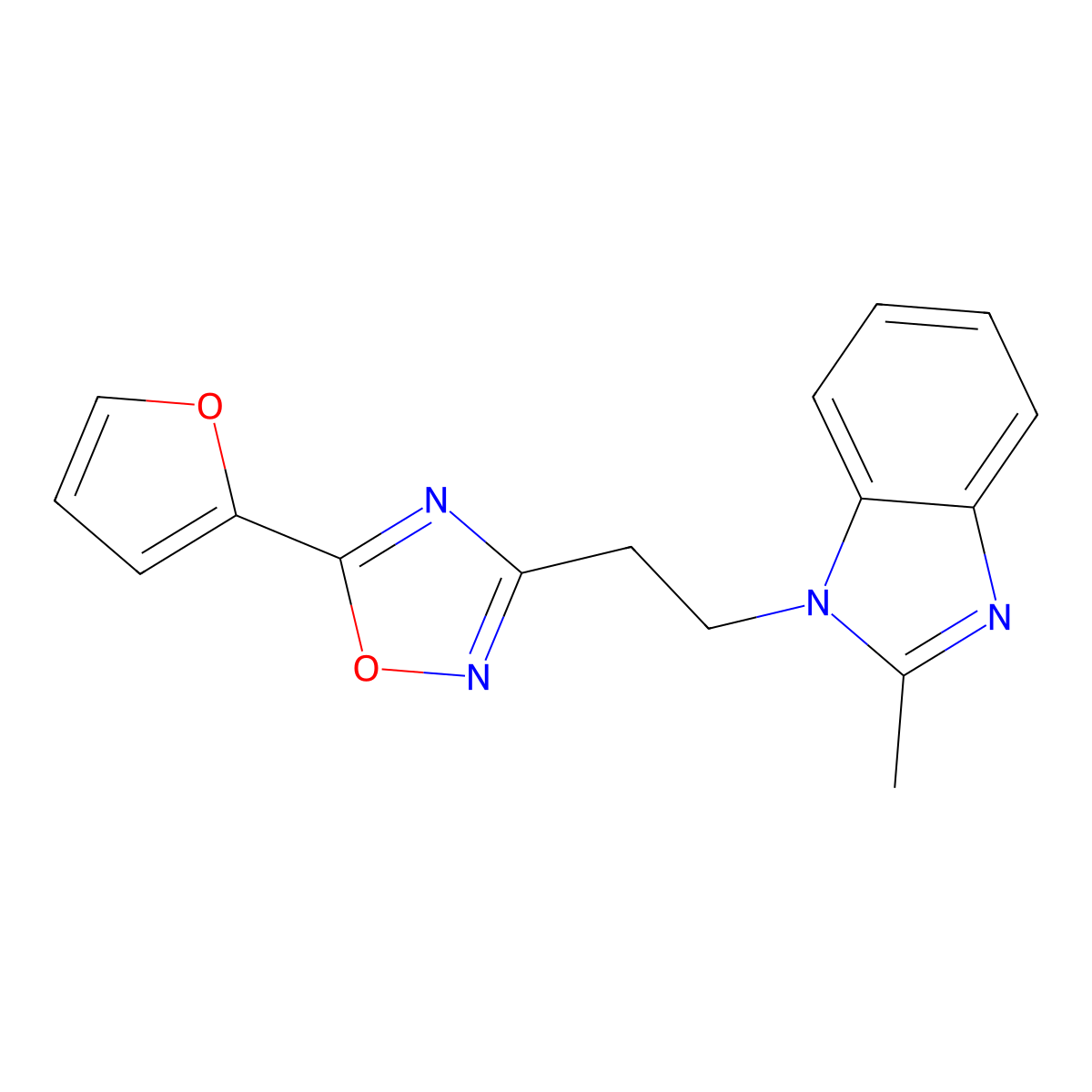 1-{2-[5-(furan-2-yl)-1,2,4-oxadiazol-3-yl]ethyl}-2-methyl-1H-benzimidazole molecular structure, CAS 1021253-23-5