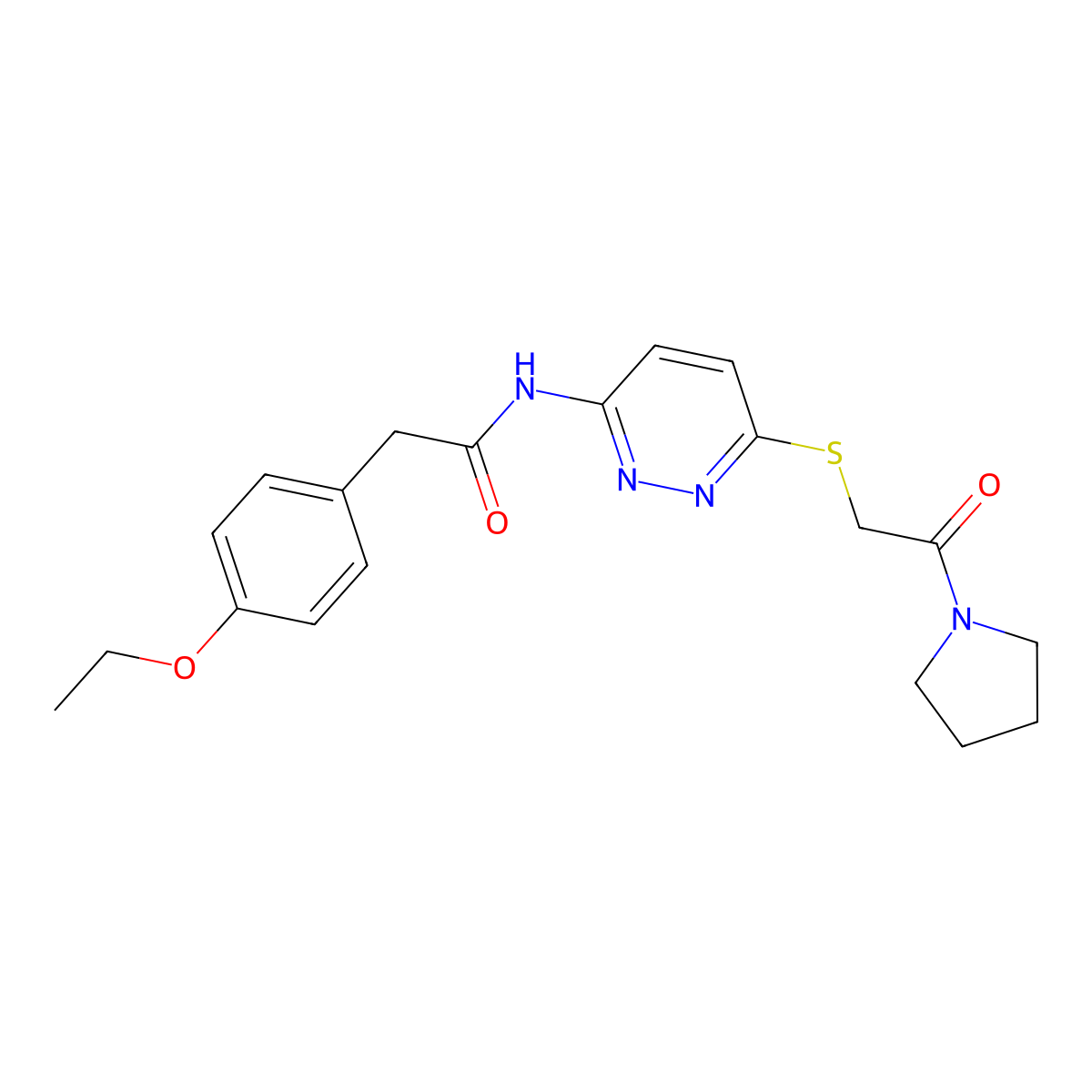 2-(4-ethoxyphenyl)-N-(6-((2-oxo-2-(pyrrolidin-1-yl)ethyl)thio)pyridazin-3-yl)acetamide molecular structure, CAS 1021253-24-6