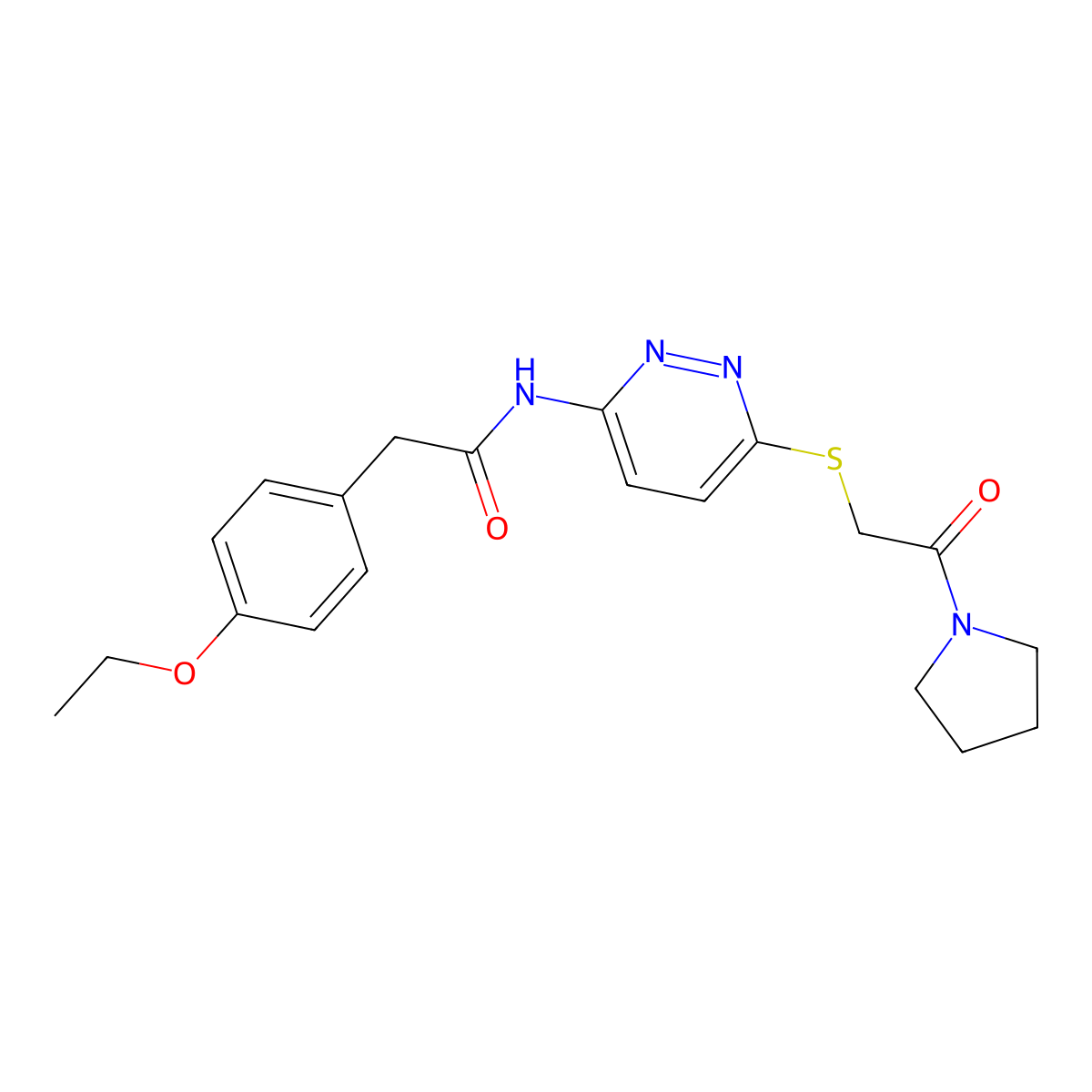 2-(4-ethoxyphenyl)-N-(6-((2-oxo-2-(pyrrolidin-1-yl)ethyl)thio)pyridazin-3-yl)acetamide molecular structure, CAS 1021253-24-6