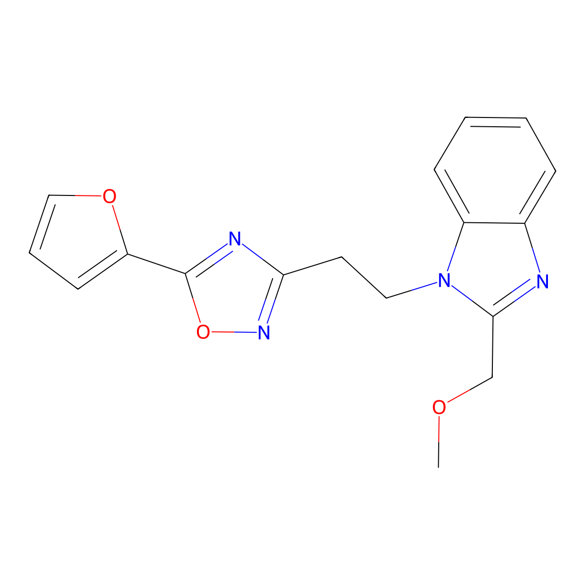 1-{2-[5-(furan-2-yl)-1,2,4-oxadiazol-3-yl]ethyl}-2-(methoxymethyl)-1H-benzimidazole molecular structure, CAS 1021253-27-9