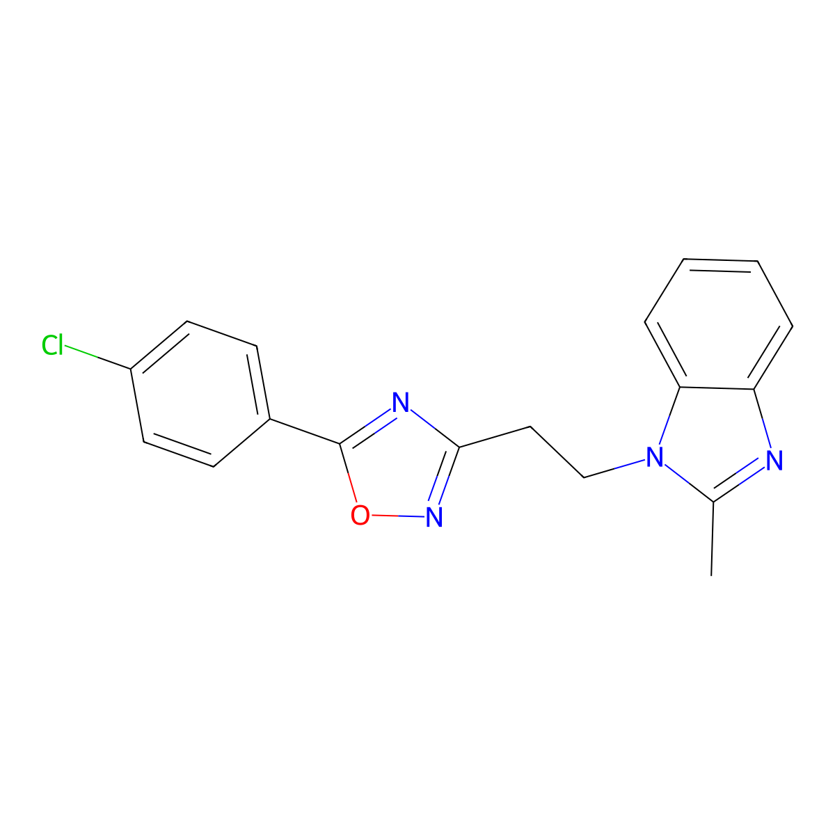 1-{2-[5-(4-chlorophenyl)-1,2,4-oxadiazol-3-yl]ethyl}-2-methyl-1H-benzimidazole molecular structure, CAS 1021253-30-4