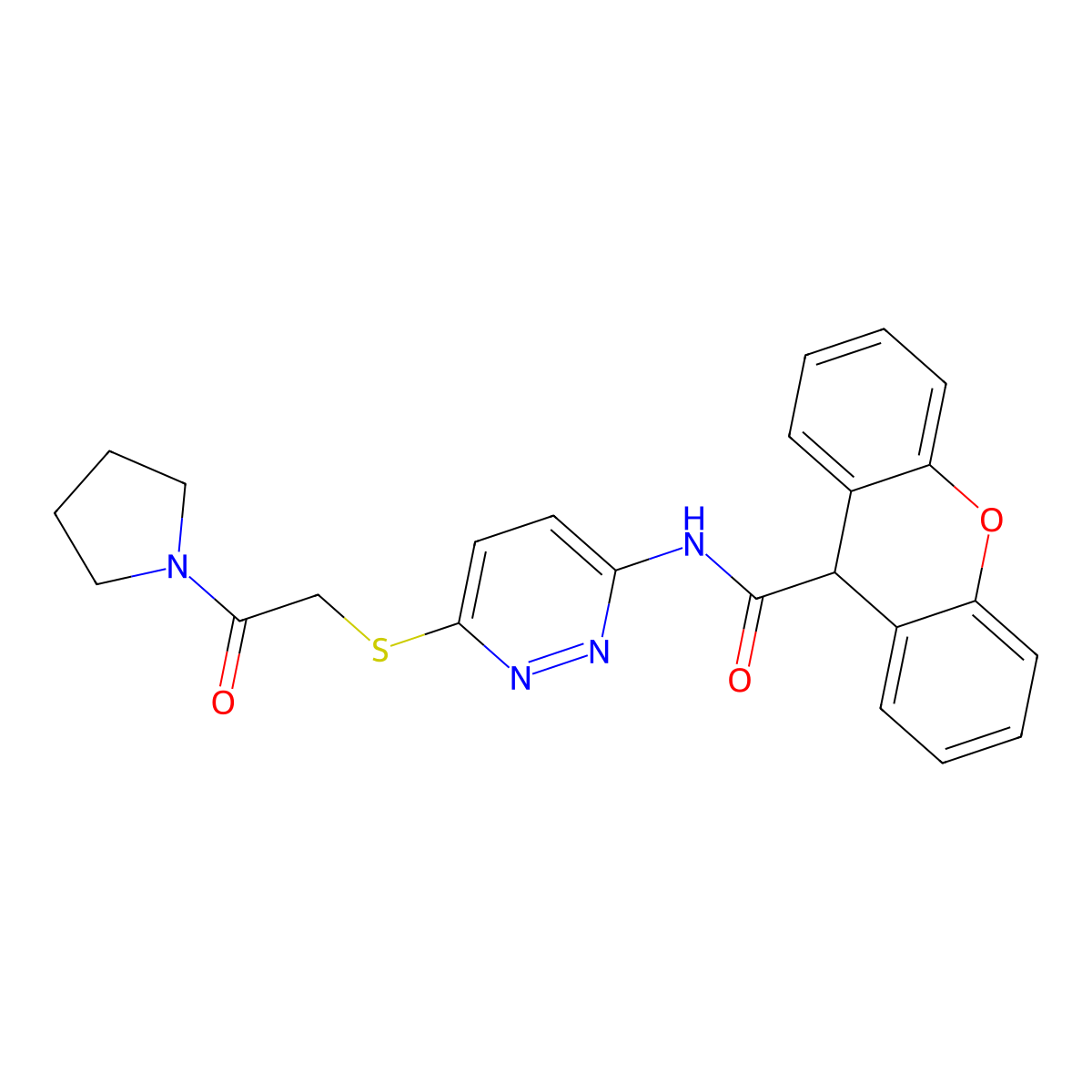 N-(6-((2-oxo-2-(pyrrolidin-1-yl)ethyl)thio)pyridazin-3-yl)-9H-xanthene-9-carboxamide molecular structure, CAS 1021253-31-5