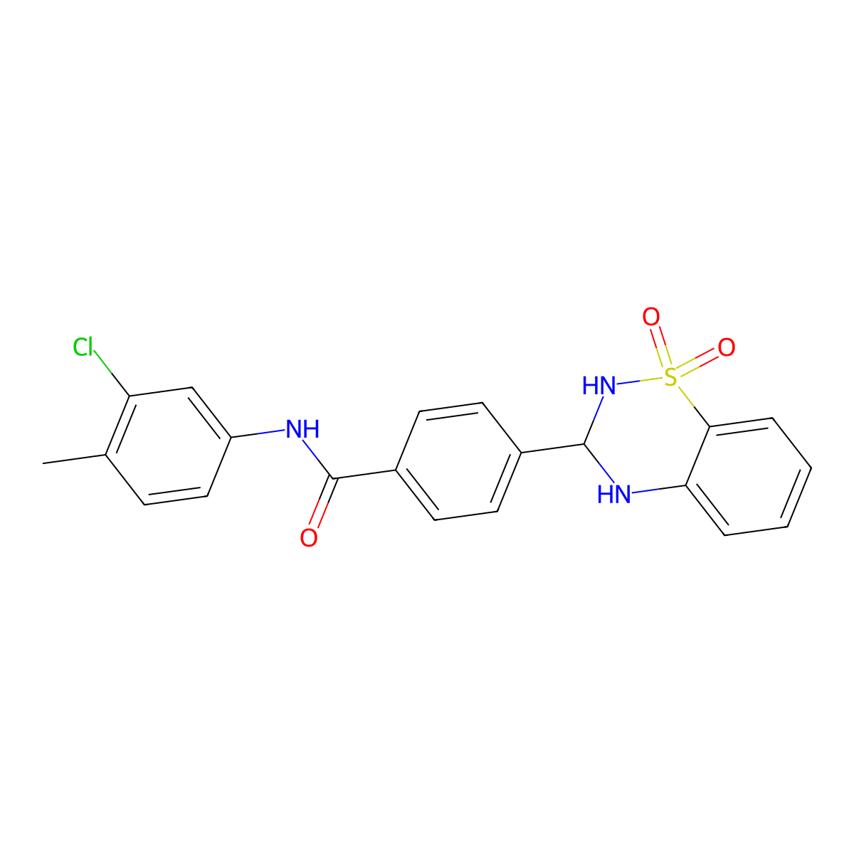 N-(3-chloro-4-methylphenyl)-4-(1,1-dioxido-3,4-dihydro-2H-1,2,4-benzothiadiazin-3-yl)benzamide molecular structure, CAS 1021253-32-6