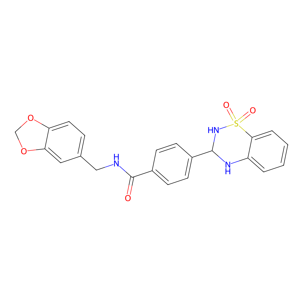 N-(1,3-benzodioxol-5-ylmethyl)-4-(1,1-dioxido-3,4-dihydro-2H-1,2,4-benzothiadiazin-3-yl)benzamide molecular structure, CAS 1021253-35-9