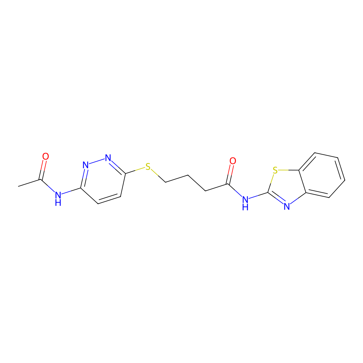 4-((6-acetamidopyridazin-3-yl)thio)-N-(benzo[d]thiazol-2-yl)butanamide molecular structure, CAS 1021253-37-1