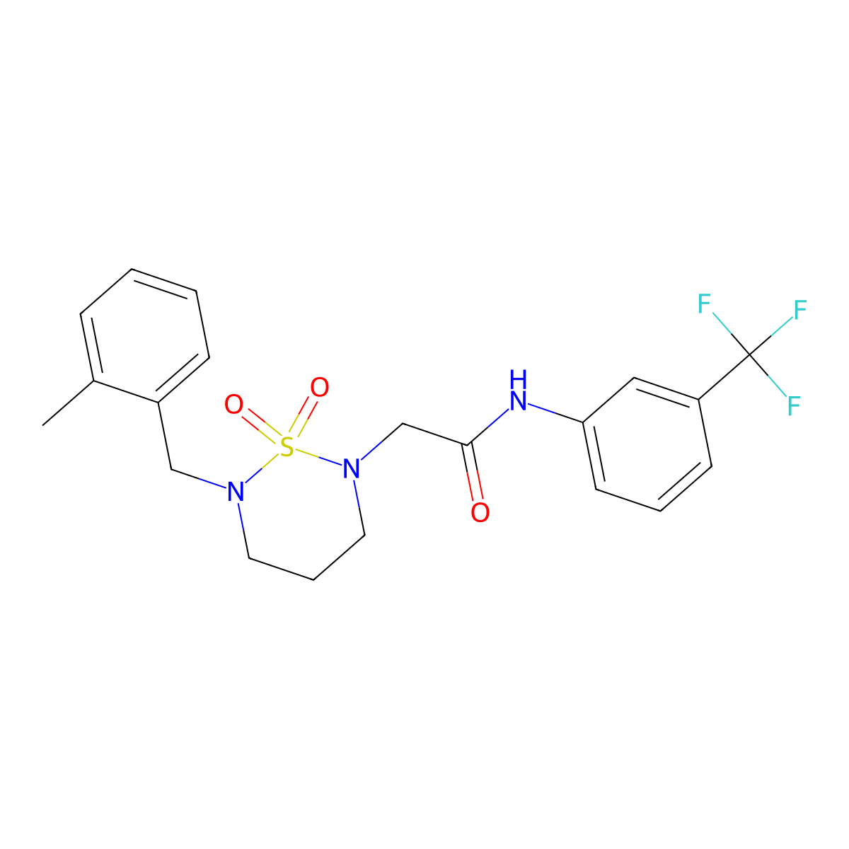2-{6-[(2-methylphenyl)methyl]-1,1-dioxo-1lambda6,2,6-thiadiazinan-2-yl}-N-[3-(trifluoromethyl)phenyl]acetamide molecular structure, CAS 1021253-38-2