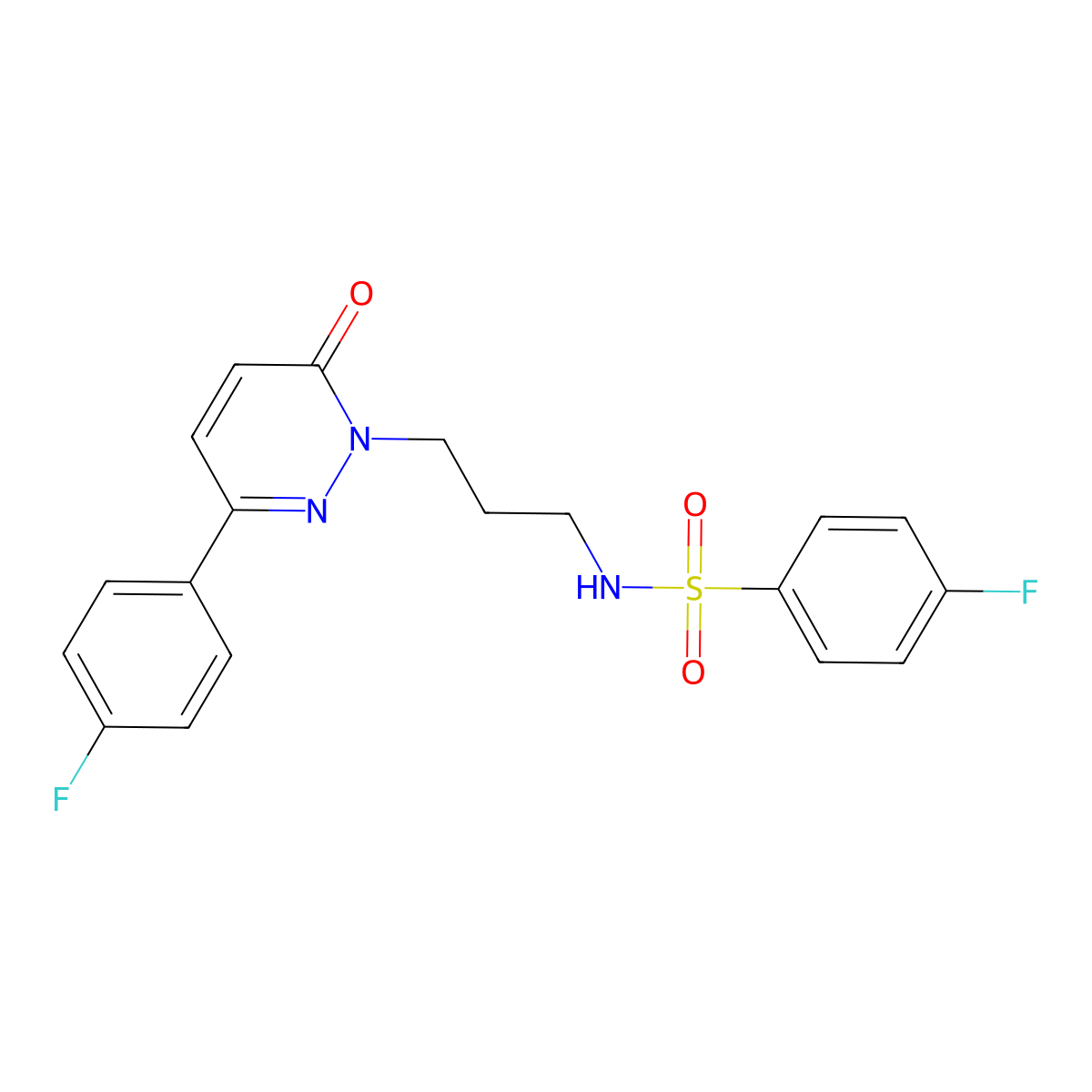 4-fluoro-N-{3-[3-(4-fluorophenyl)-6-oxo-1,6-dihydropyridazin-1-yl]propyl}benzene-1-sulfonamide molecular structure, CAS 1021253-39-3
