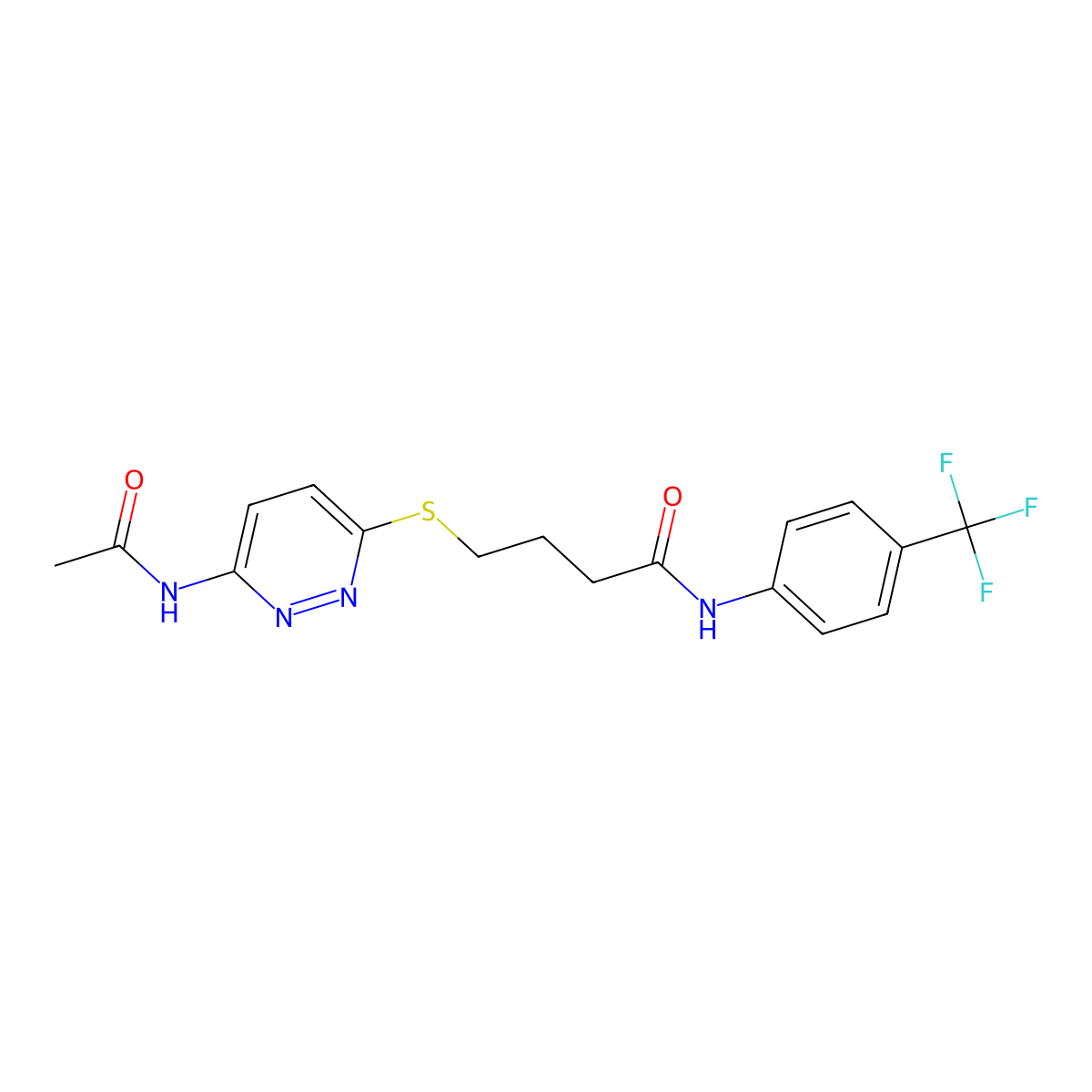 4-((6-acetamidopyridazin-3-yl)thio)-N-(4-(trifluoromethyl)phenyl)butanamide molecular structure, CAS 1021253-40-6