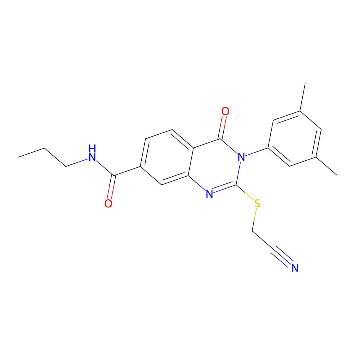 2-((cyanomethyl)thio)-3-(3,5-dimethylphenyl)-4-oxo-N-propyl-3,4-dihydroquinazoline-7-carboxamide molecular structure, CAS 1021253-41-7