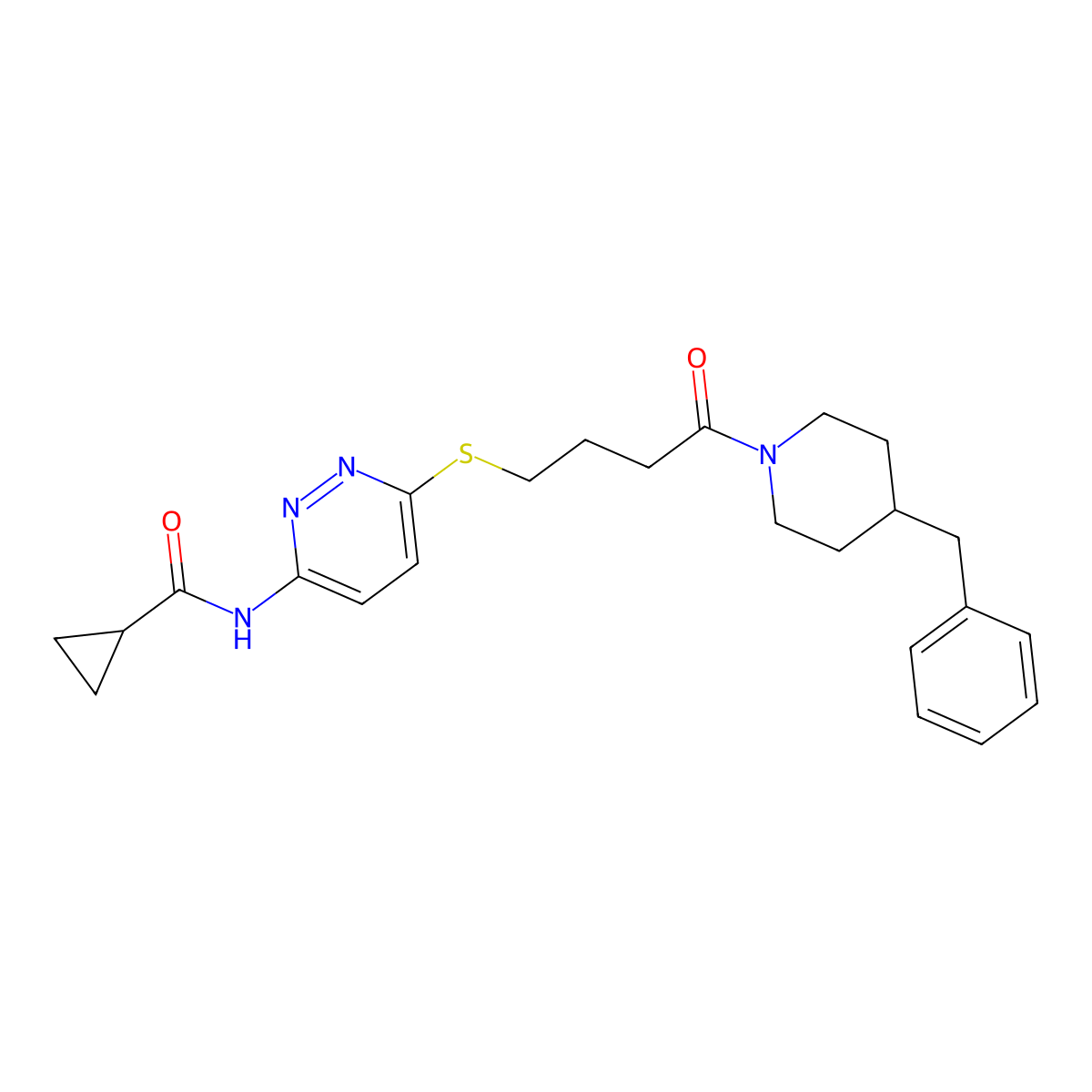 N-(6-((4-(4-benzylpiperidin-1-yl)-4-oxobutyl)thio)pyridazin-3-yl)cyclopropanecarboxamide molecular structure, CAS 1021253-43-9
