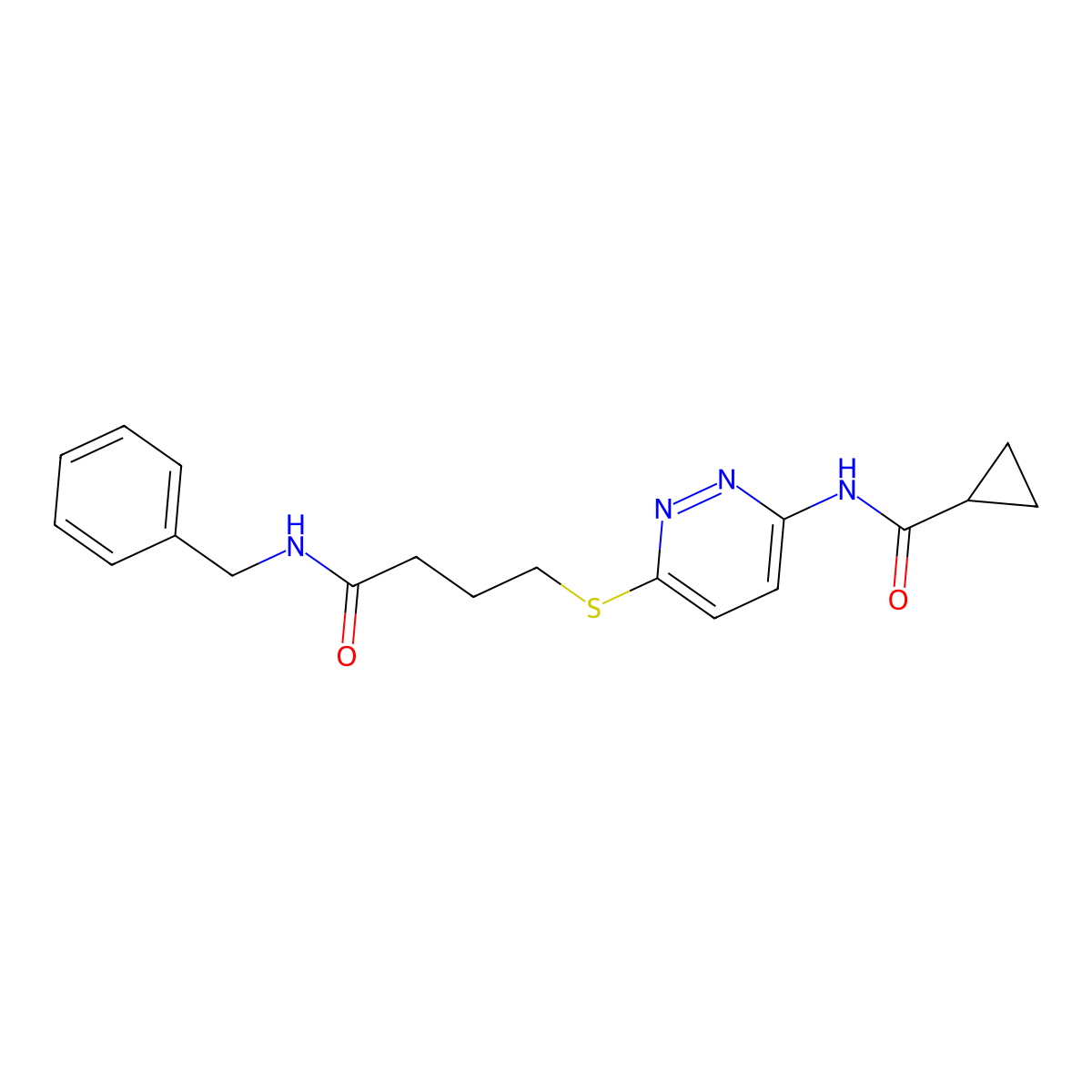 N-(6-((4-(benzylamino)-4-oxobutyl)thio)pyridazin-3-yl)cyclopropanecarboxamide molecular structure, CAS 1021253-46-2