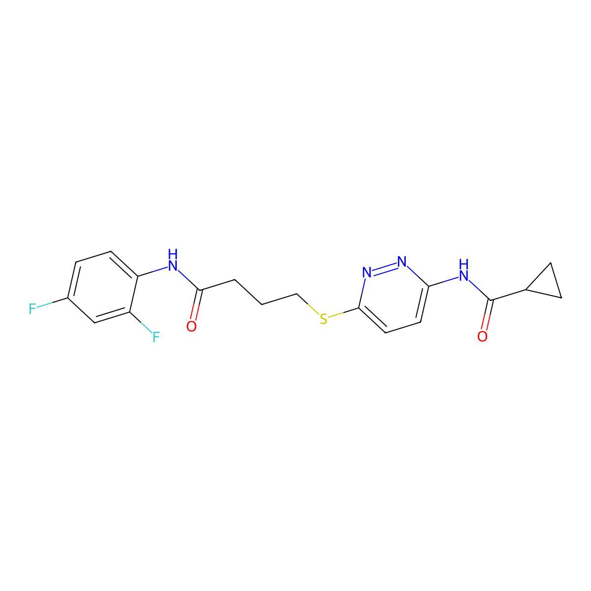 N-(6-((4-((2,4-difluorophenyl)amino)-4-oxobutyl)thio)pyridazin-3-yl)cyclopropanecarboxamide molecular structure, CAS 1021253-48-4