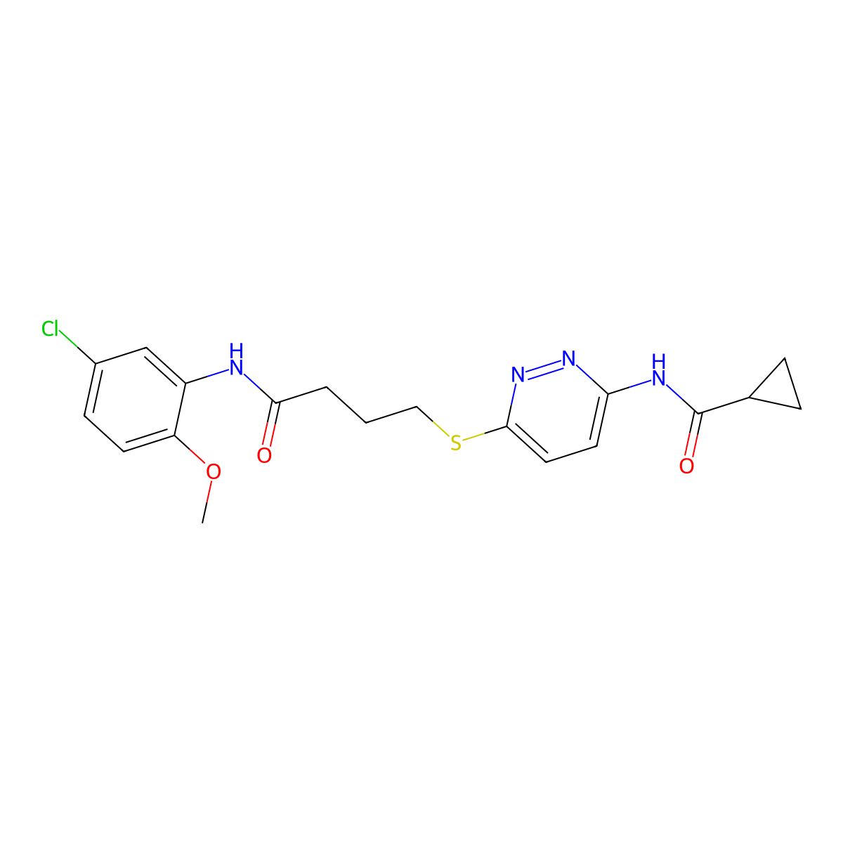 N-(6-((4-((5-chloro-2-methoxyphenyl)amino)-4-oxobutyl)thio)pyridazin-3-yl)cyclopropanecarboxamide molecular structure, CAS 1021253-51-9