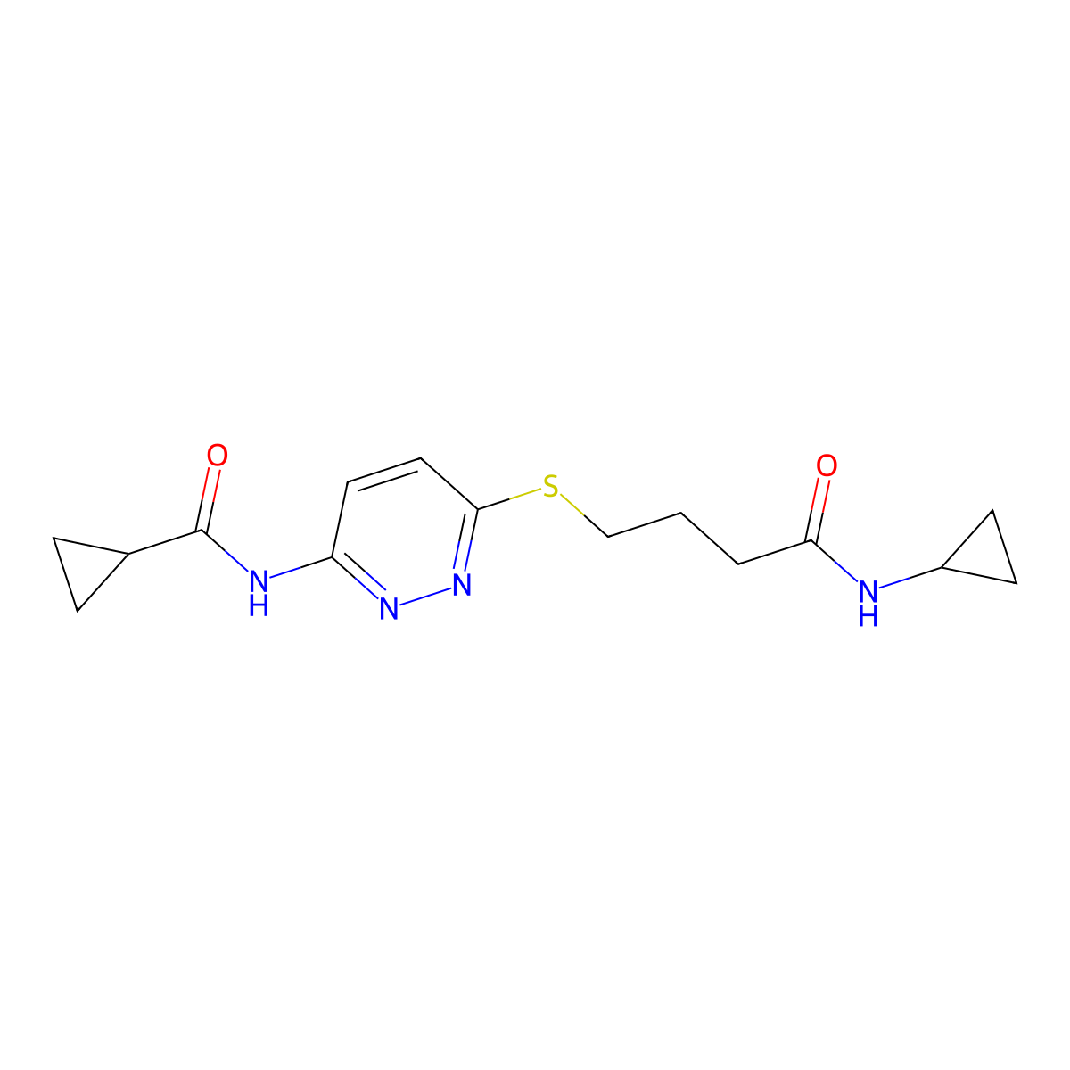 N-(6-((4-(cyclopropylamino)-4-oxobutyl)thio)pyridazin-3-yl)cyclopropanecarboxamide molecular structure, CAS 1021253-53-1